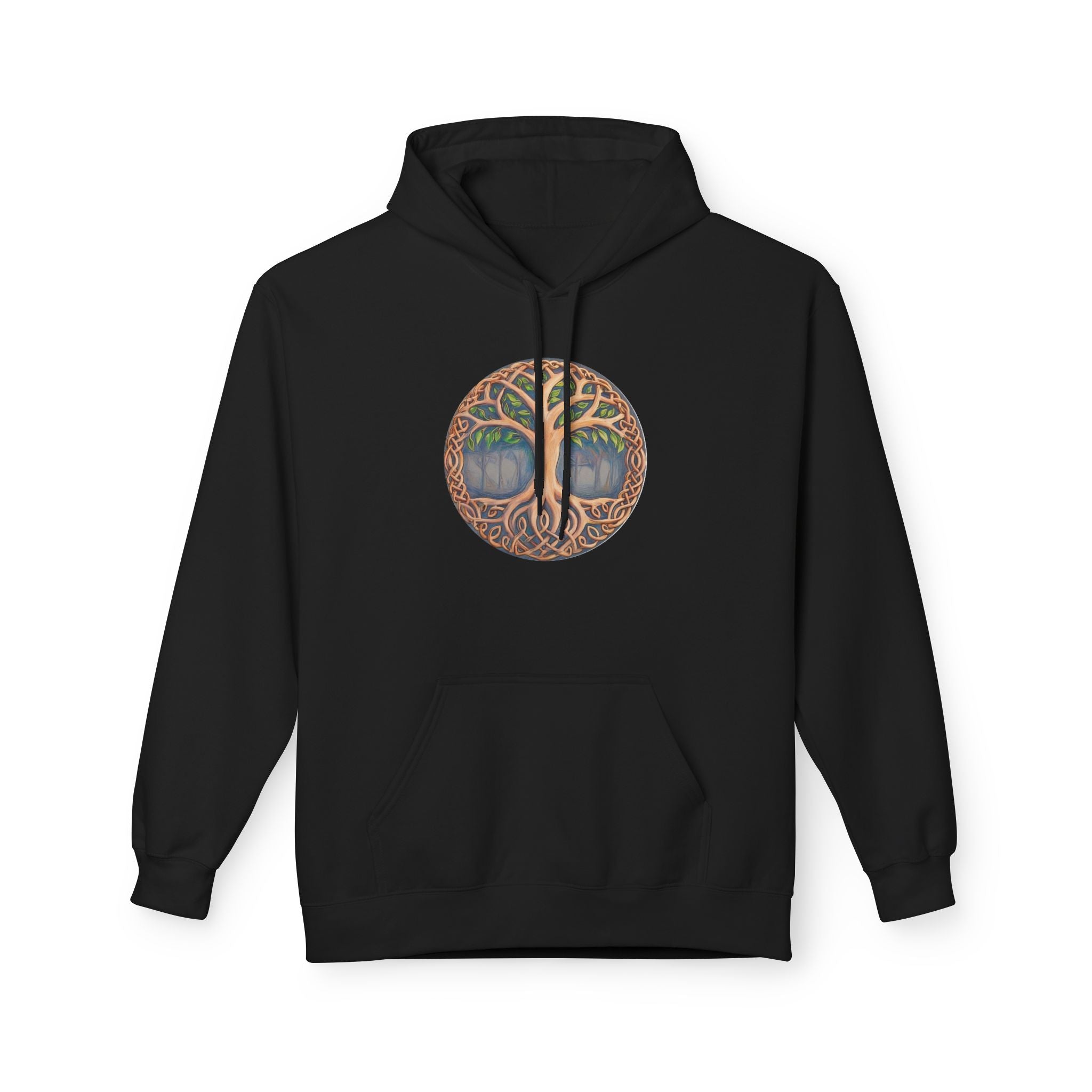 Yggdrasil Tree of Life Cotton Hoodie — Botanical Circle Art Sweatshirt