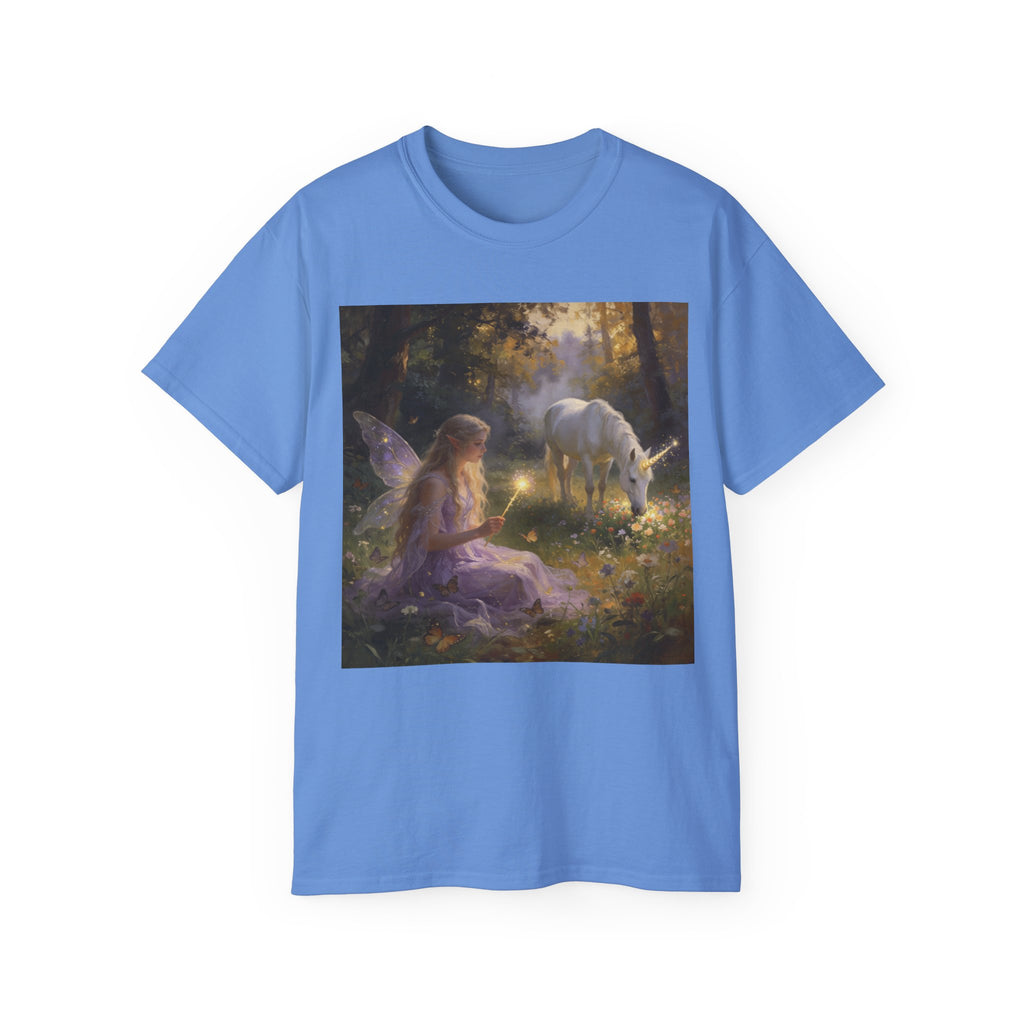 Fairy and Unicorn Cotton Forest Tee — Enchanted Fantasy Graphic T‑Shirt