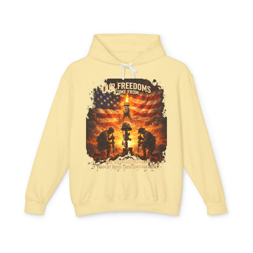 Veteran Tribute Hoodie — "Our Freedoms Come From" Memorial Military Hooded Sweatshirt