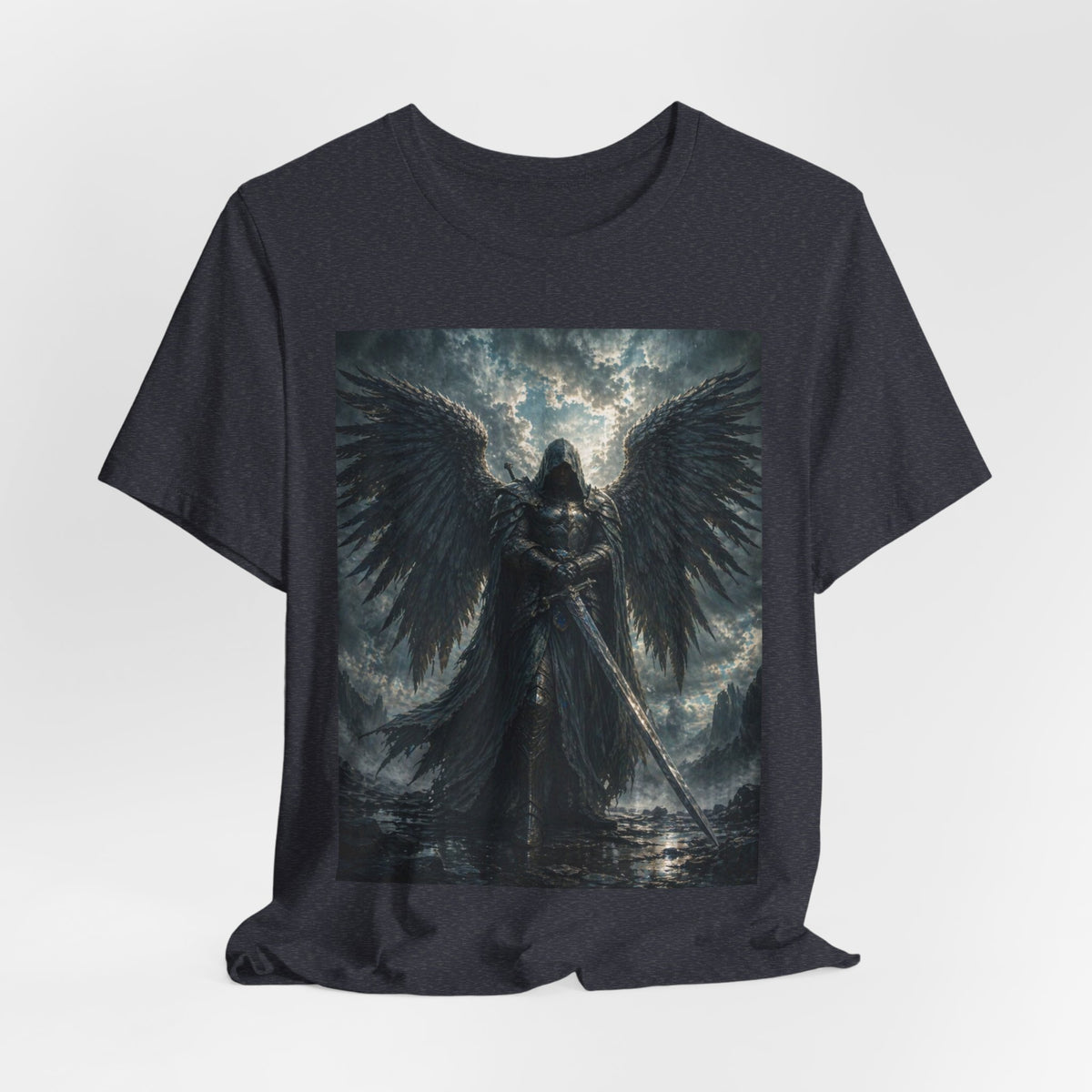 Dark Fallen Angel Graphic Tee — Gothic Warrior Angel T-Shirt