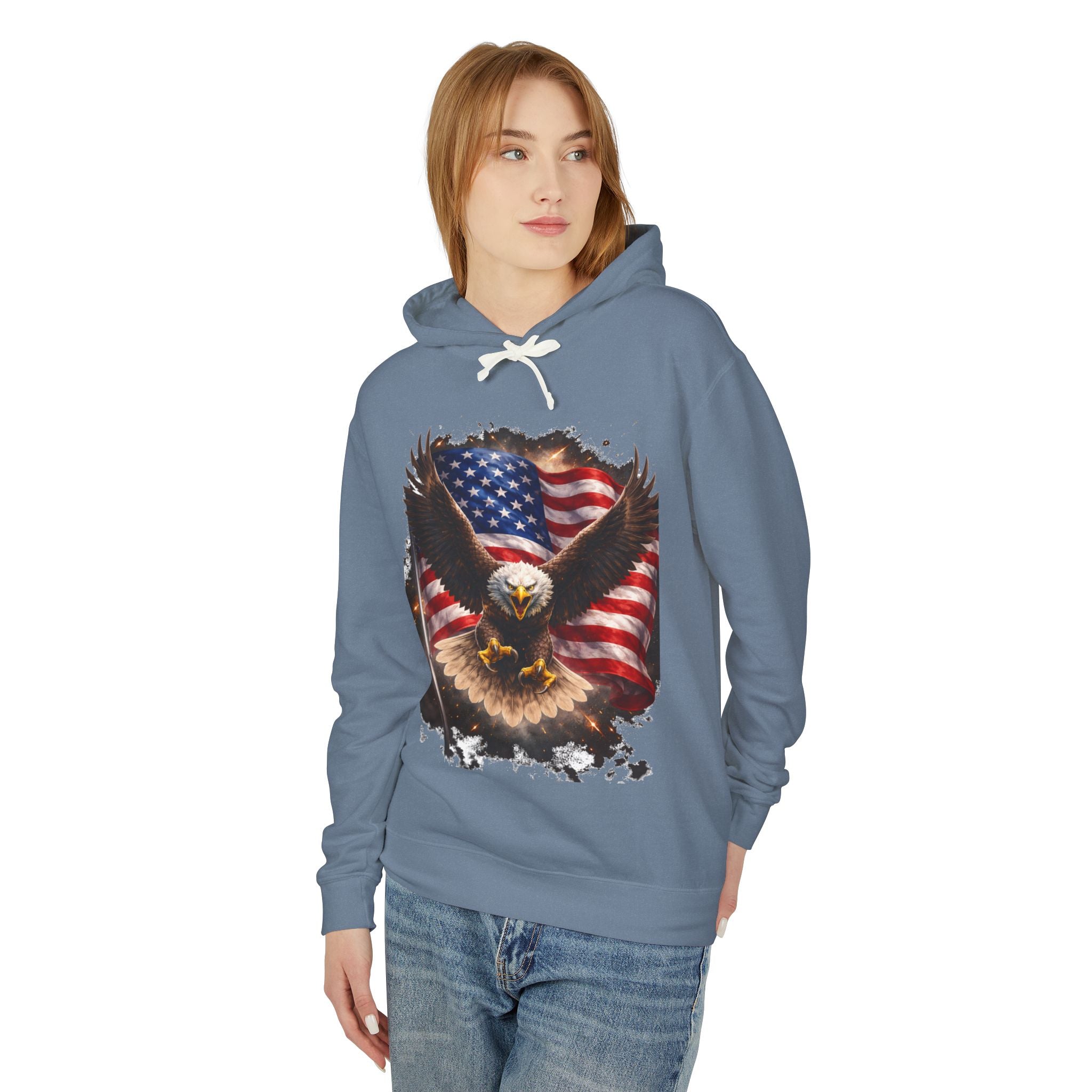 American Eagle Flag Hoodie — Patriotic Bald Eagle sweatshirt for 4th of July & Veterans