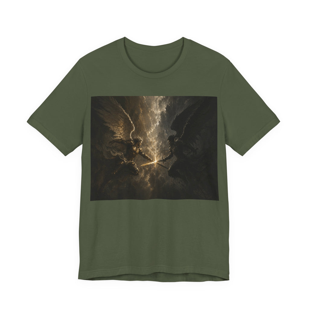Angel Battle Graphic Tee — Dark Mythic Winged Warriors Shirt