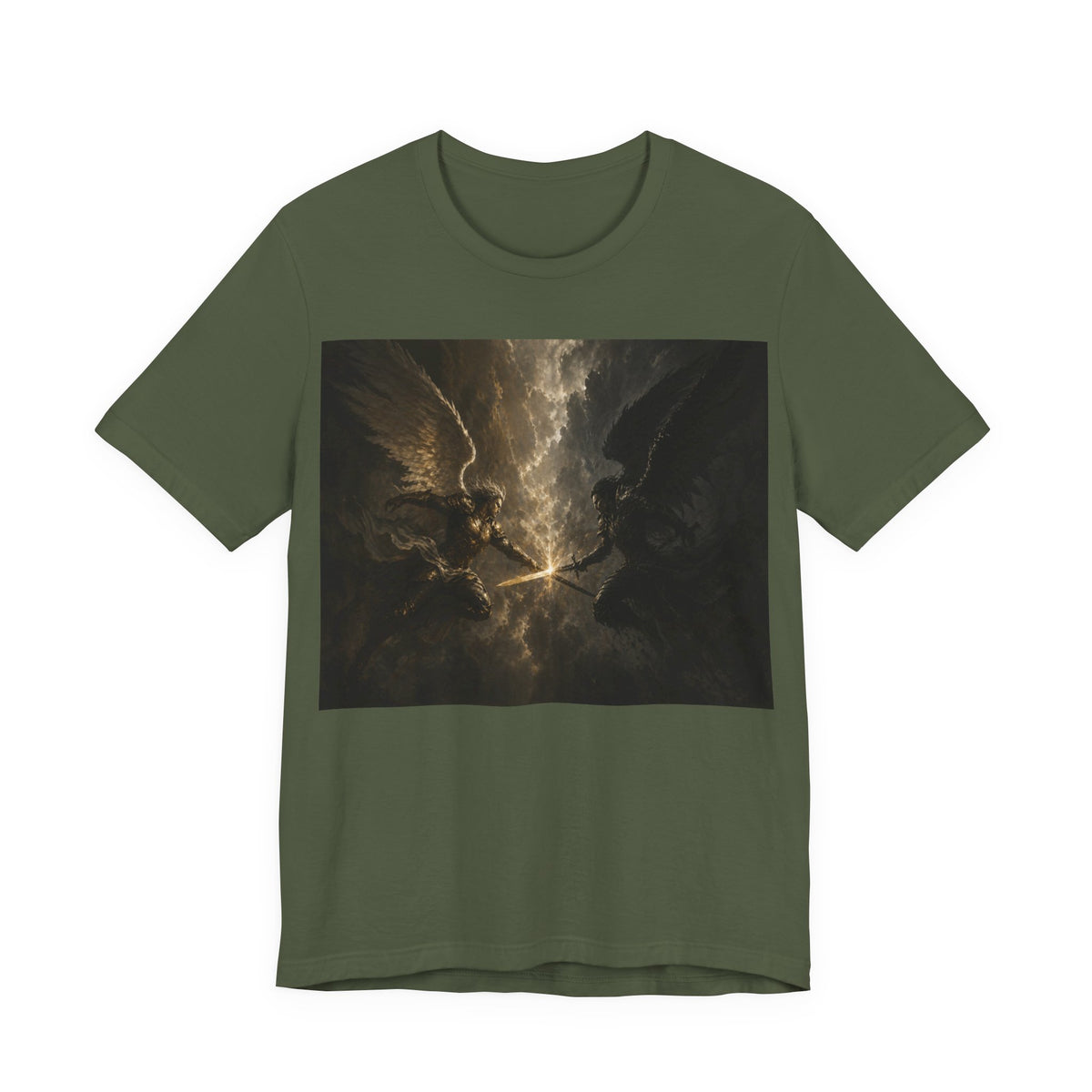 Angel Battle Graphic Tee — Dark Mythic Winged Warriors Shirt