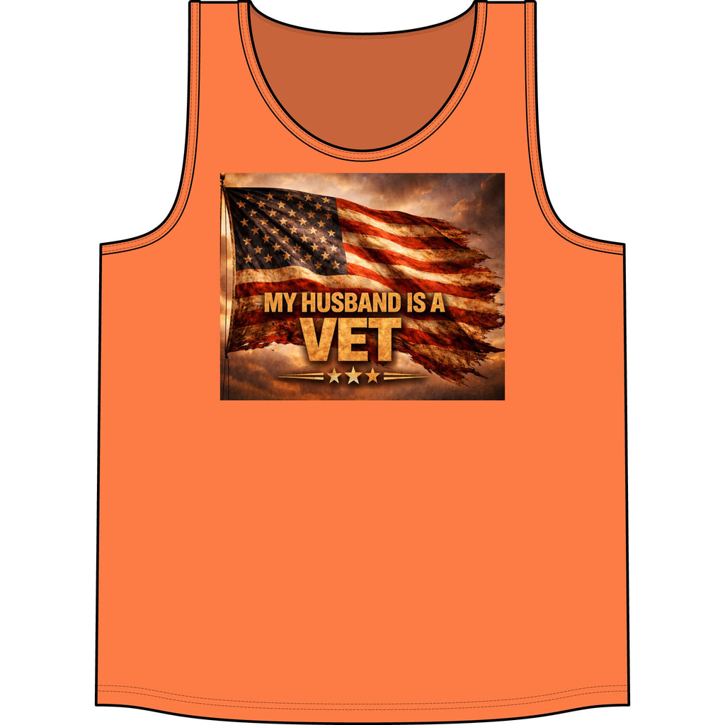 Veteran Pride Tank - "My Husband Is A Vet" American Flag Muscle Tank