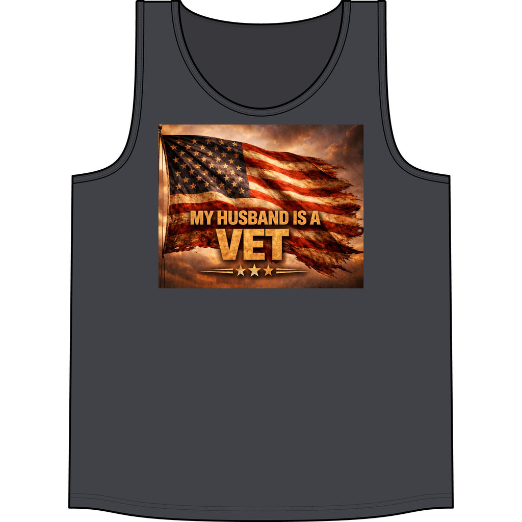 Veteran Pride Tank - "My Husband Is A Vet" American Flag Muscle Tank