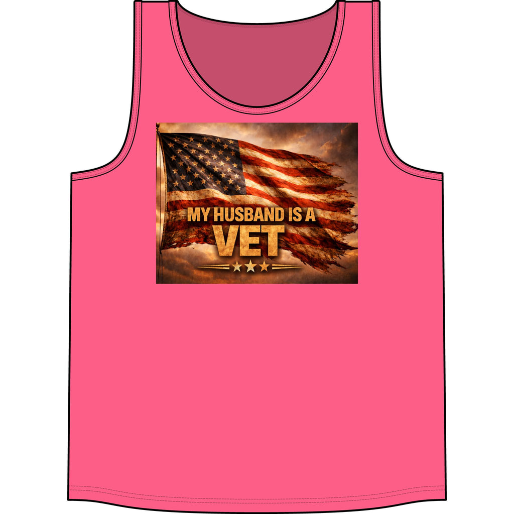 Veteran Pride Tank - "My Husband Is A Vet" American Flag Muscle Tank
