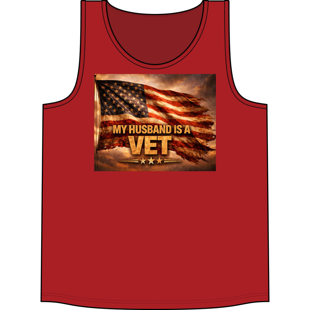 Veteran Pride Tank - "My Husband Is A Vet" American Flag Muscle Tank