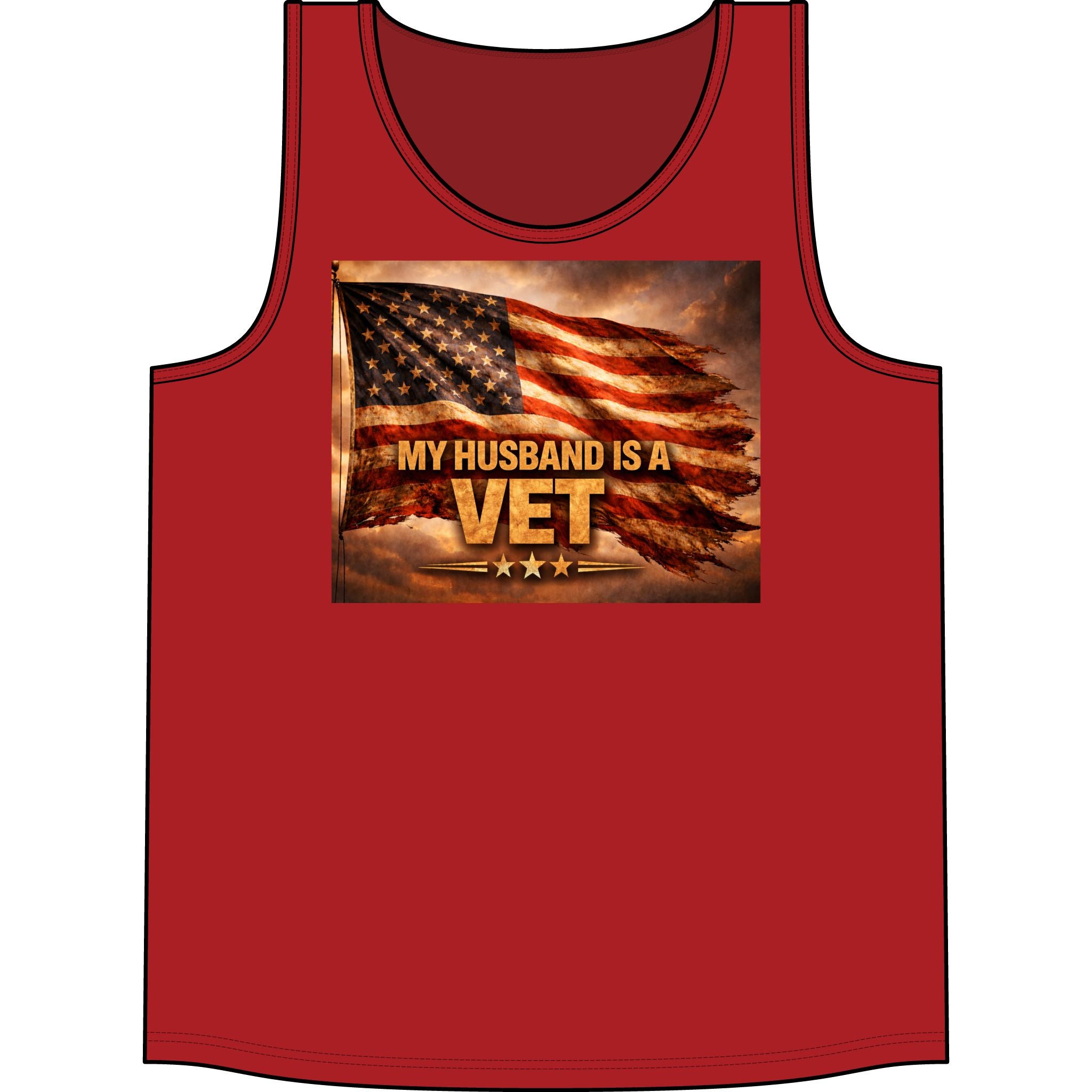 Veteran Pride Tank - "My Husband Is A Vet" American Flag Muscle Tank