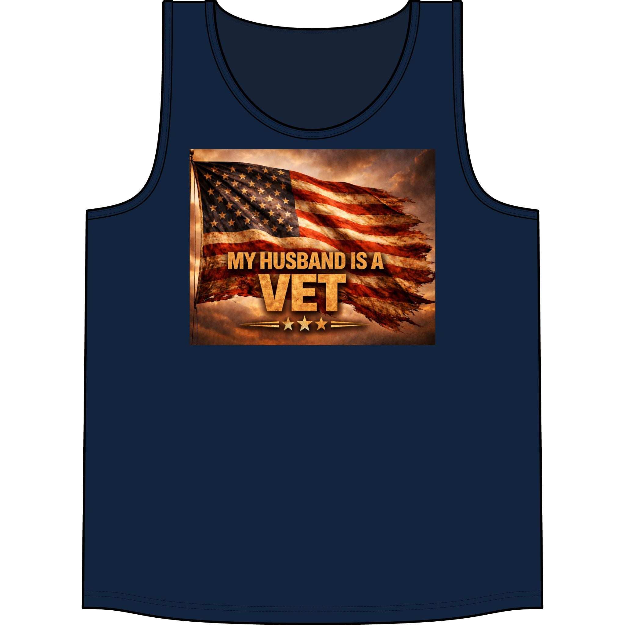 Veteran Pride Tank - "My Husband Is A Vet" American Flag Muscle Tank