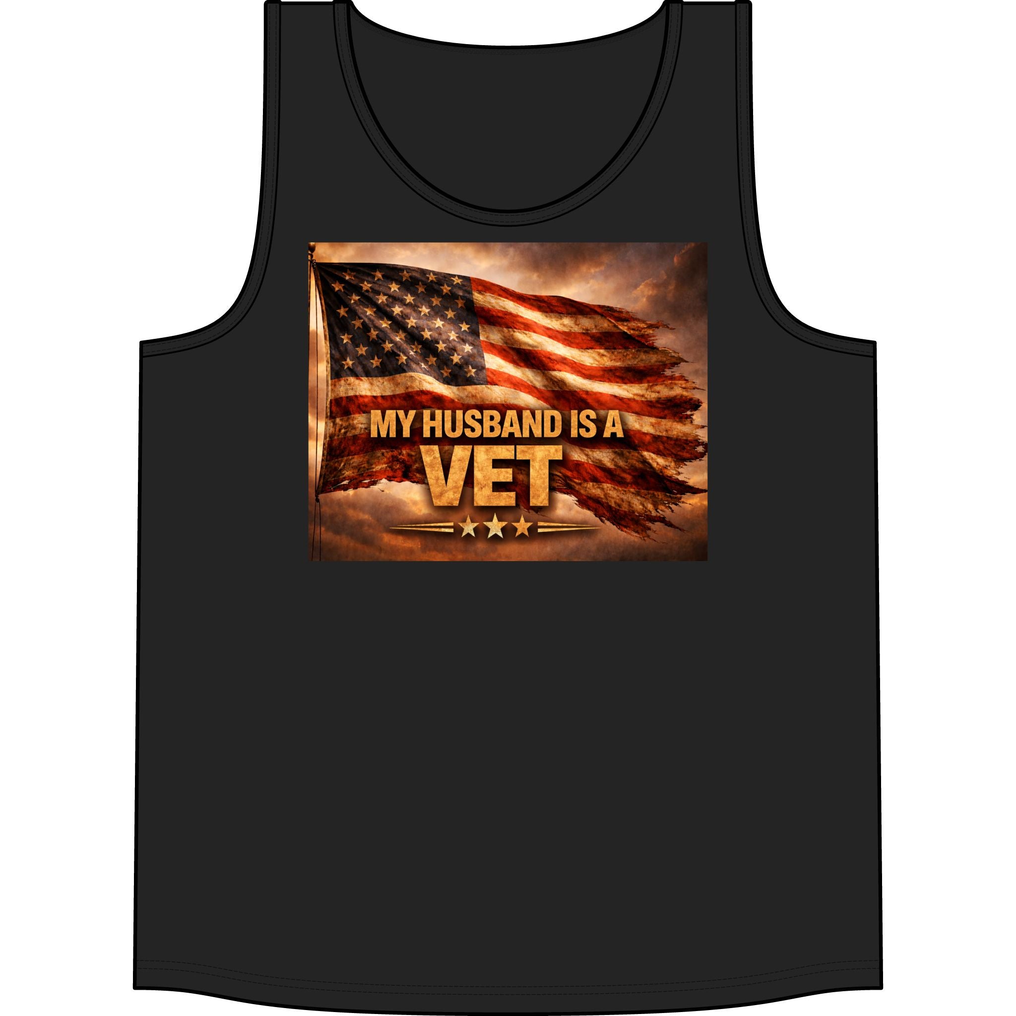 Veteran Pride Tank - "My Husband Is A Vet" American Flag Muscle Tank