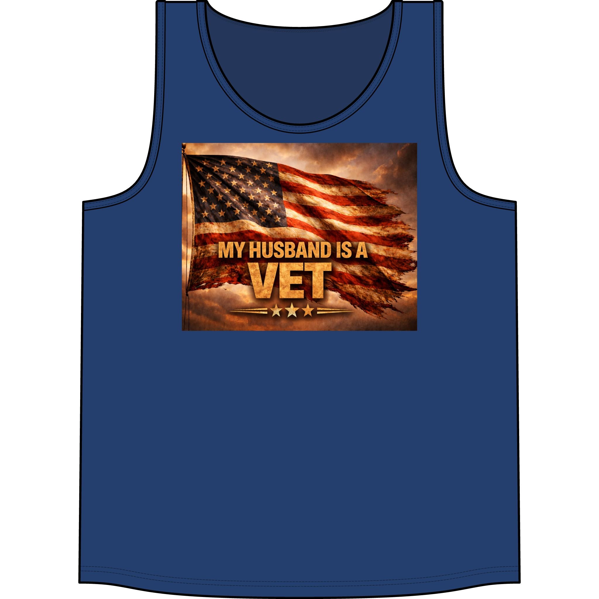 Veteran Pride Tank - "My Husband Is A Vet" American Flag Muscle Tank