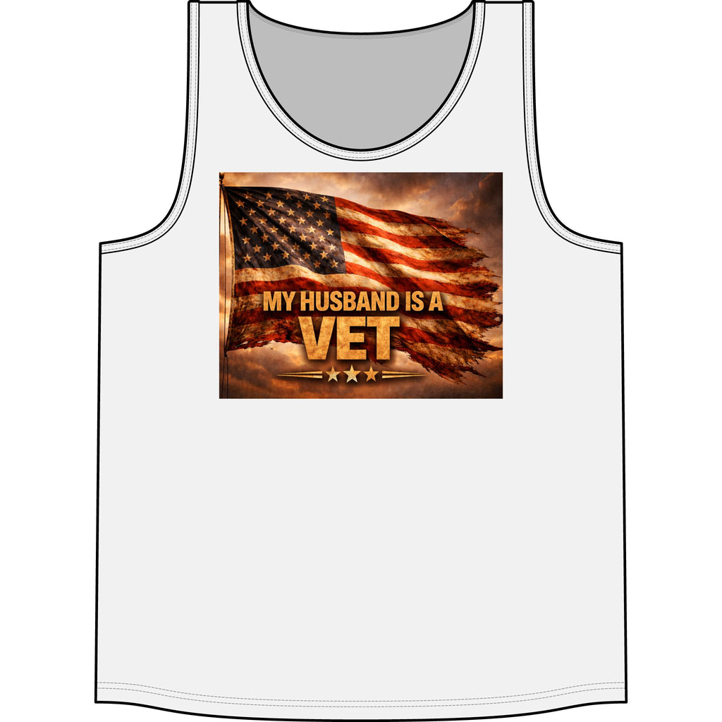 Veteran Pride Tank - "My Husband Is A Vet" American Flag Muscle Tank