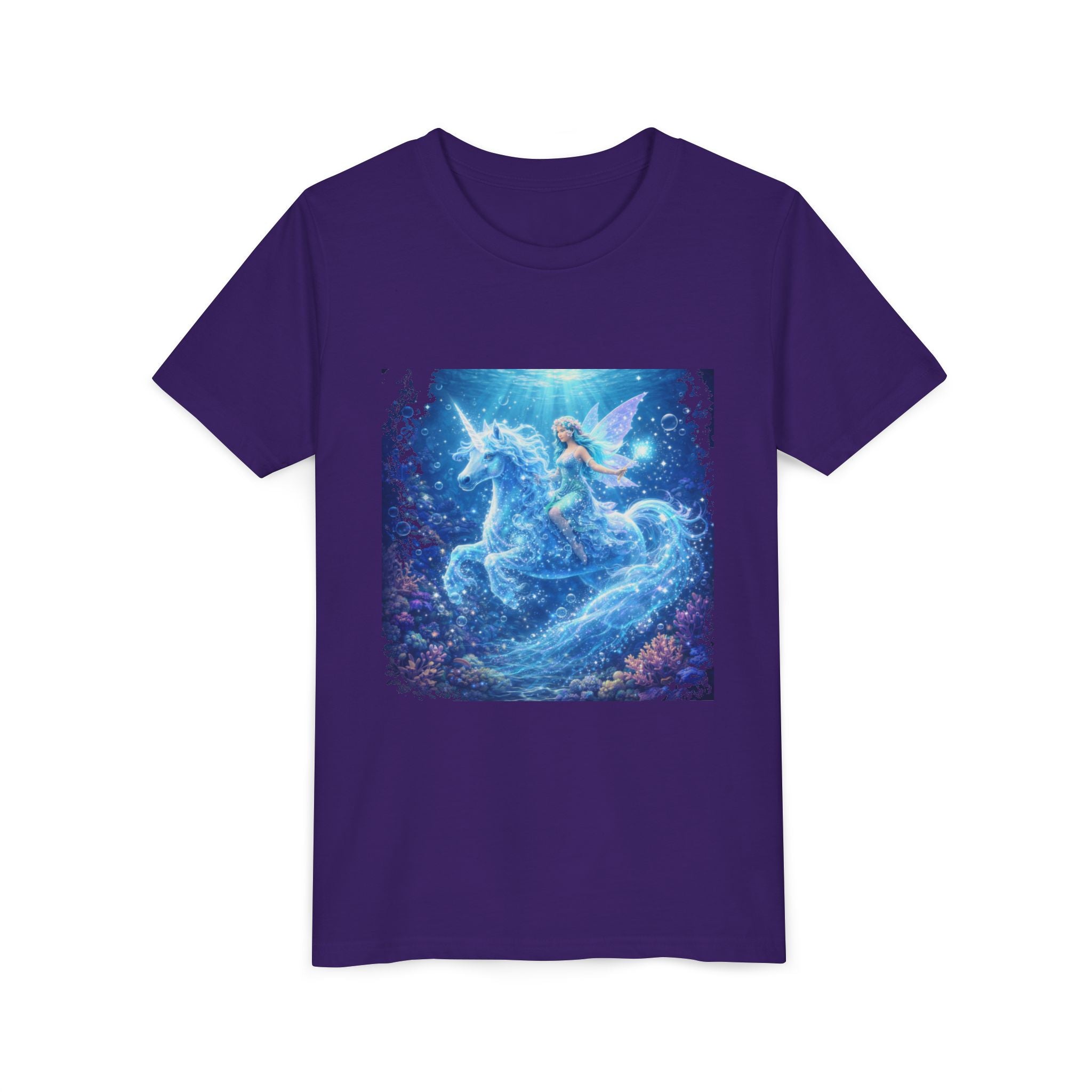 Magical Blue Unicorn & Fairy Youth T-Shirt – Enchanted Fantasy Tee for Kids