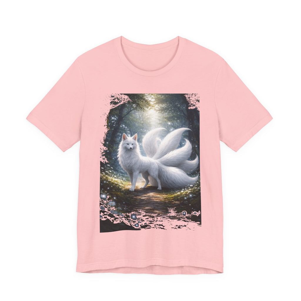 Nine-Tailed Fox Fantasy T-Shirt — Mystical White Kitsune Forest Tee