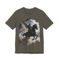 Revelation 6:5-6! And on the horse was a rider with wings as an angle dress as an warrior in black holding a golden a pair of scalesT‑Shirt — Winged Knight Graphic Tee