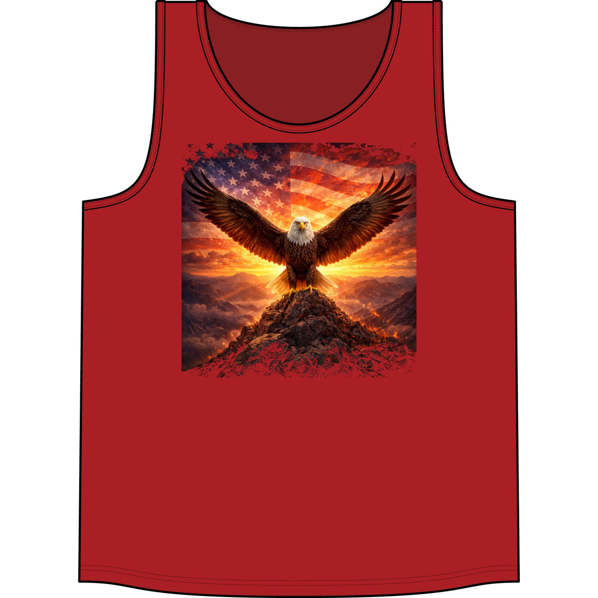 Patriotic Eagle Tank Top — American Flag Bald Eagle Sunset Graphic