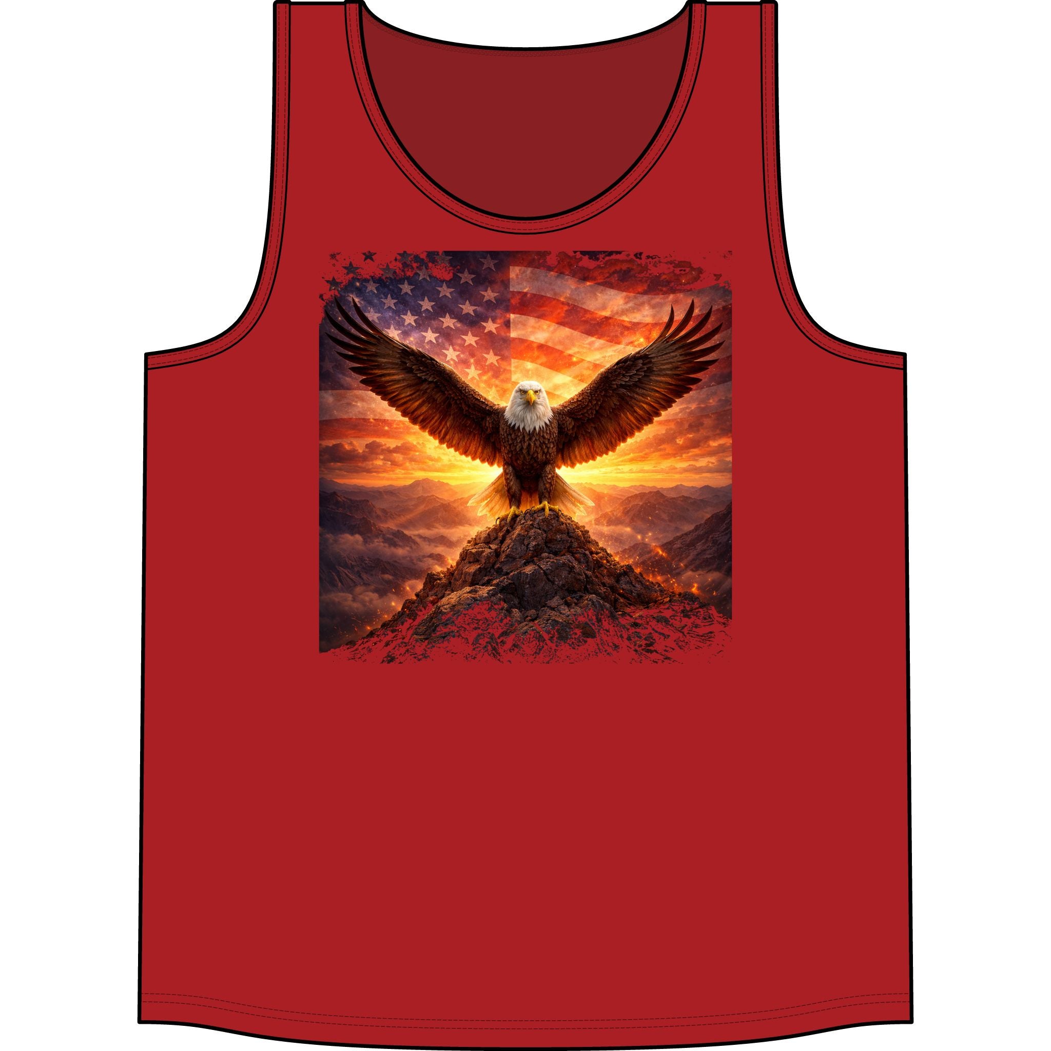 Patriotic Eagle Tank Top — American Flag Bald Eagle Sunset Graphic