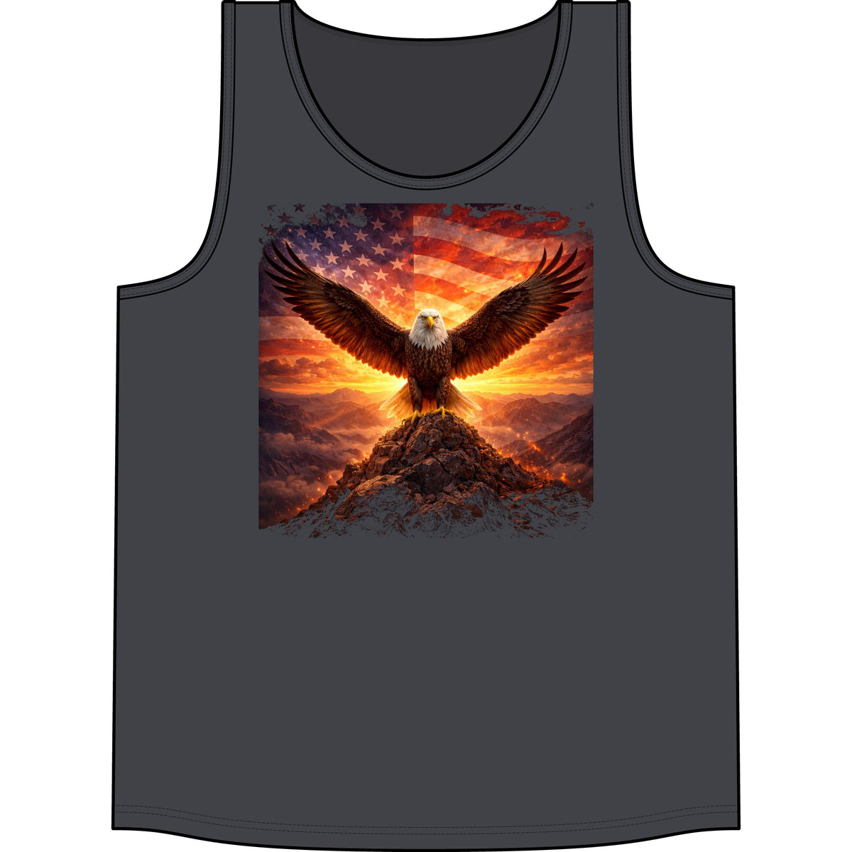 Patriotic Eagle Tank Top — American Flag Bald Eagle Sunset Graphic