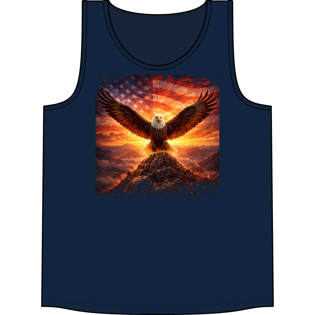 Patriotic Eagle Tank Top — American Flag Bald Eagle Sunset Graphic