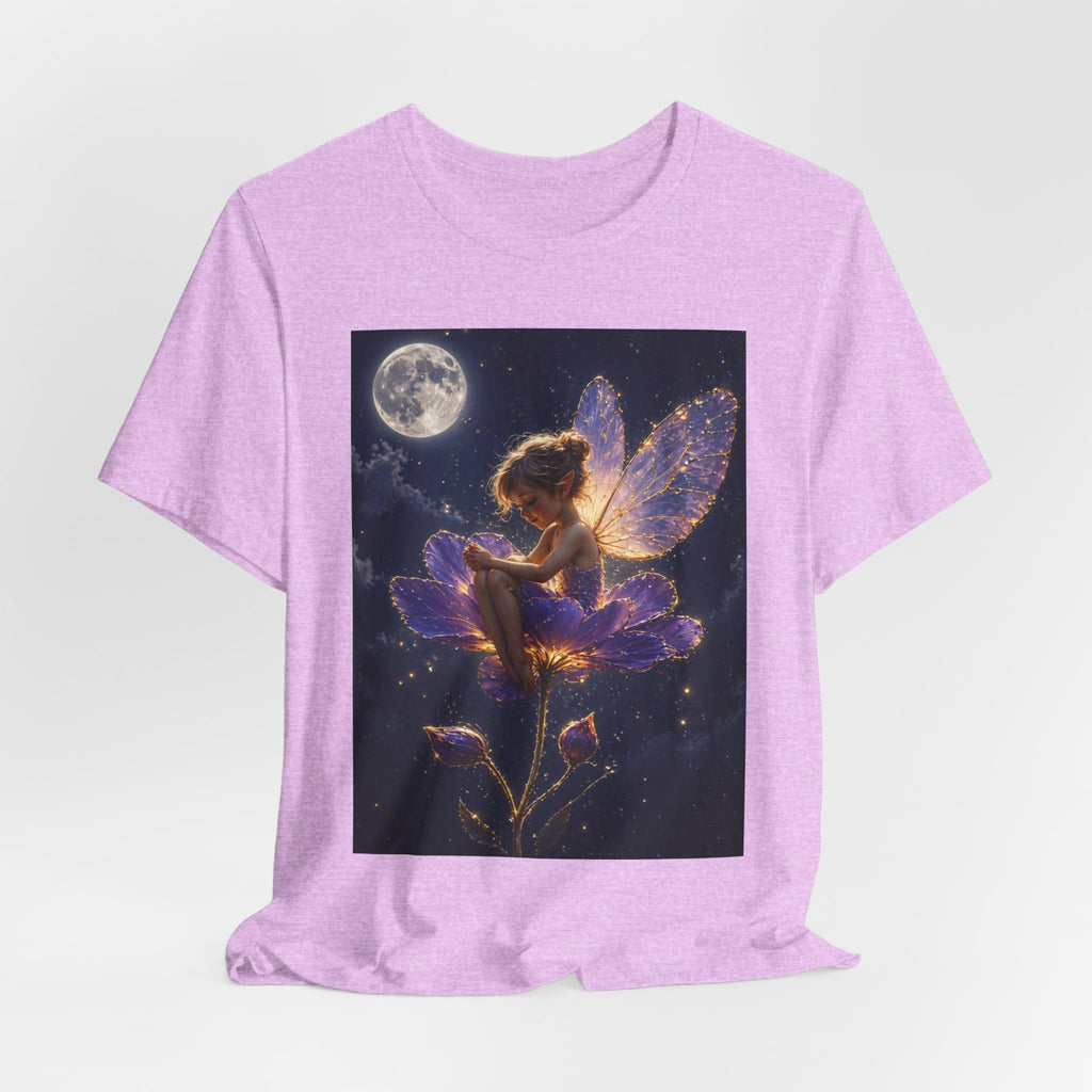 Fairy Night T-Shirt — Moonlit Fairy on Purple Flower