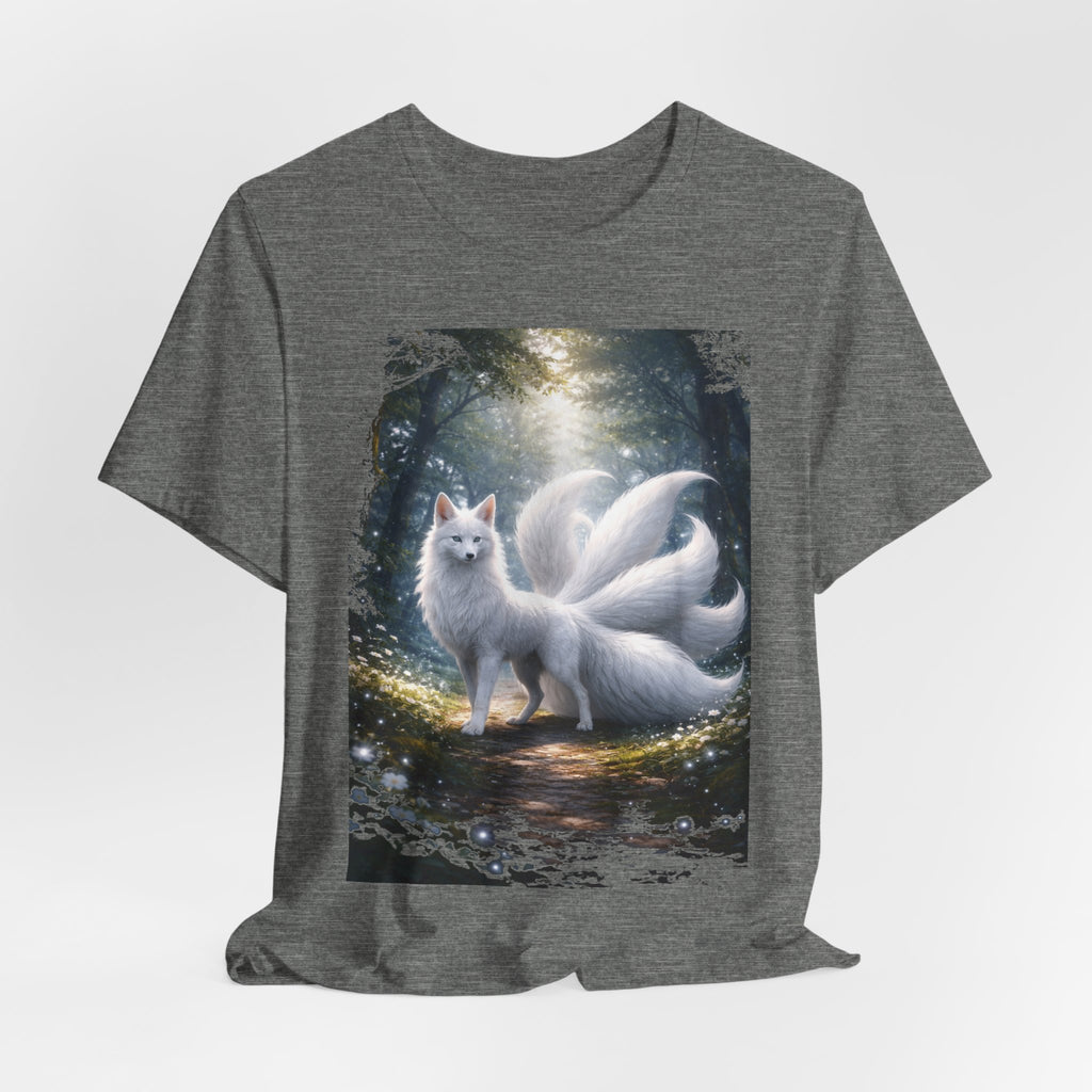 Nine-Tailed Fox Fantasy T-Shirt — Mystical White Kitsune Forest Tee