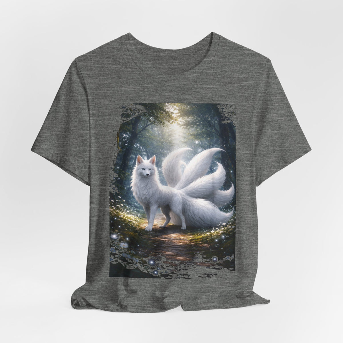 Nine-Tailed Fox Fantasy T-Shirt — Mystical White Kitsune Forest Tee