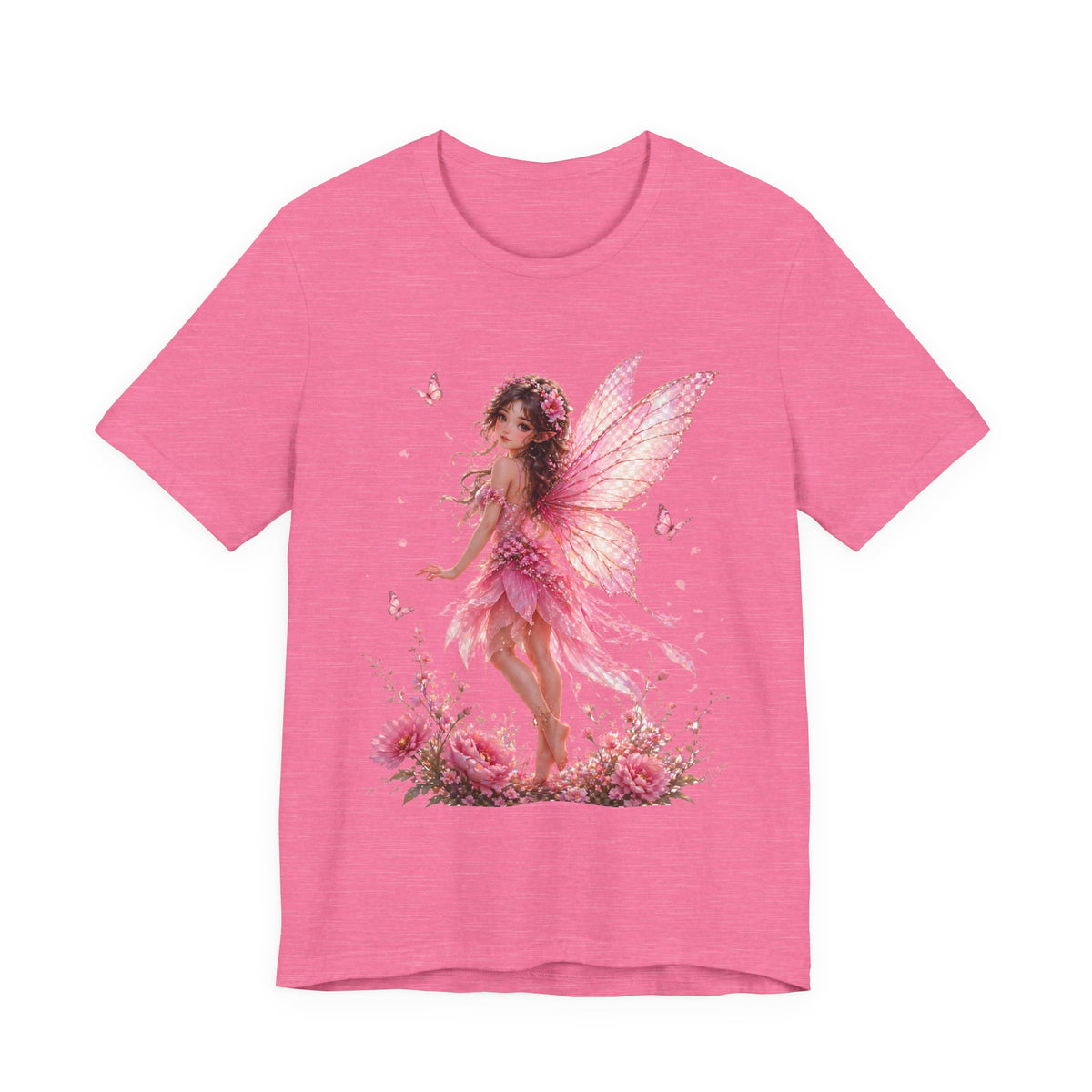 Fairy Wings T‑Shirt — Pink Floral Fantasy Fairy Tee for Women & Girls