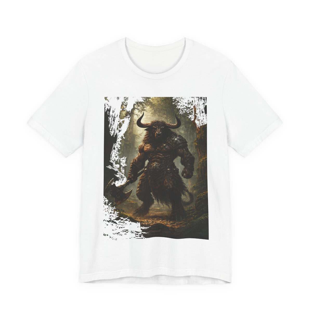Minotaur Forest Warrior T-Shirt — Mythic Fantasy Creature Graphic Tee