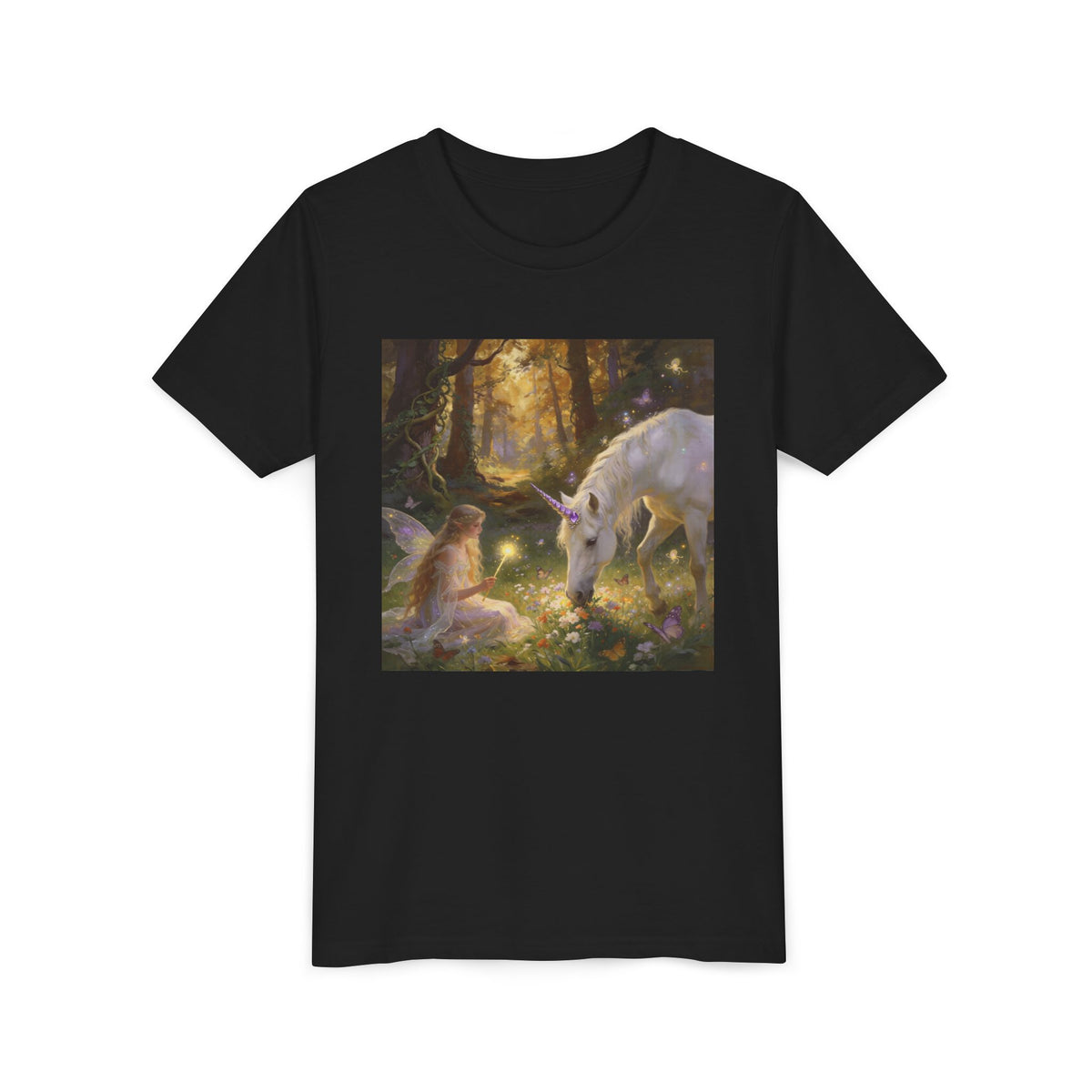 Youth Tee — Enchanted Forest Unicorn & Fairy Graphic