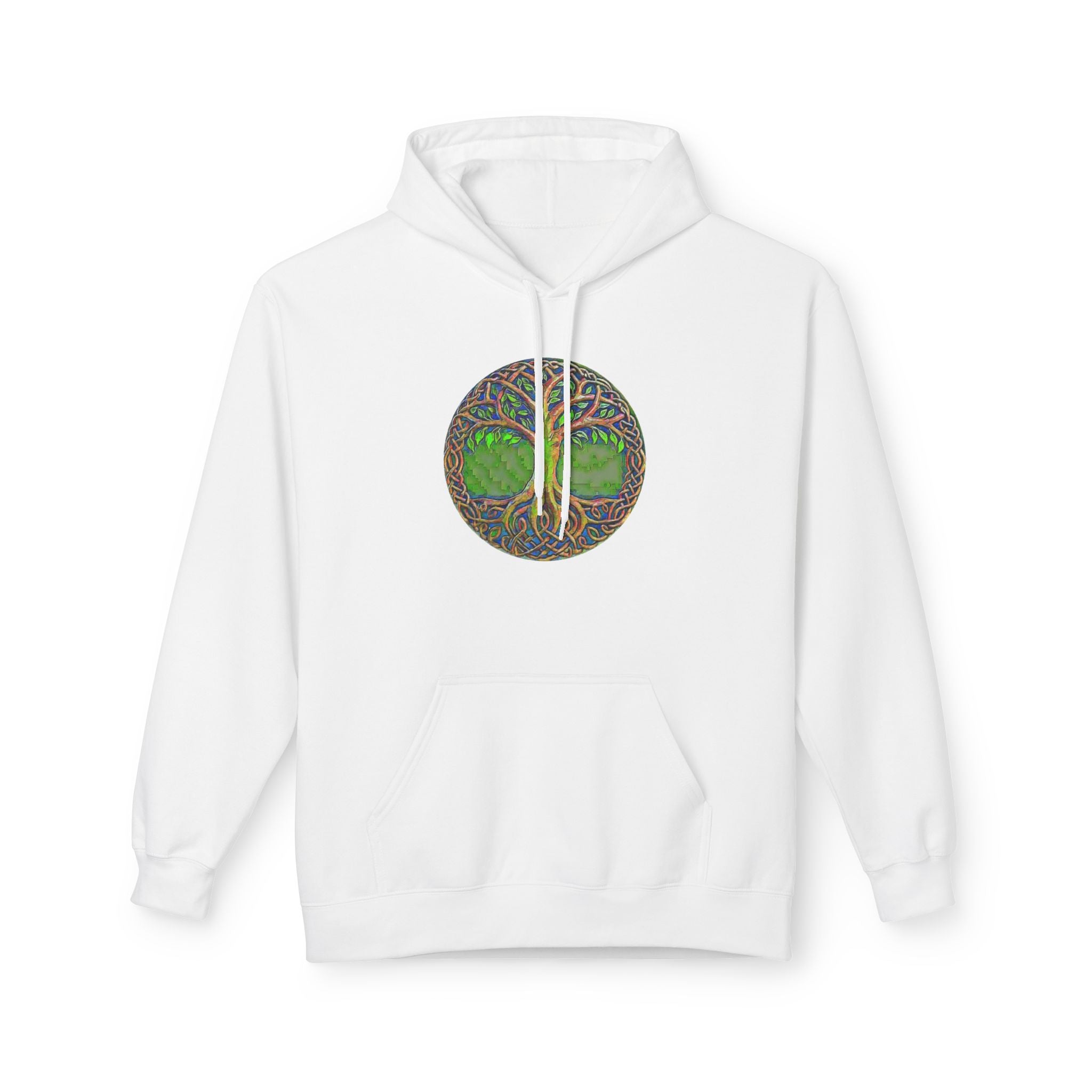 Yggdrasil Tree of Life Cotton Hoodie — Nature-Inspired Green Woodland Graphic