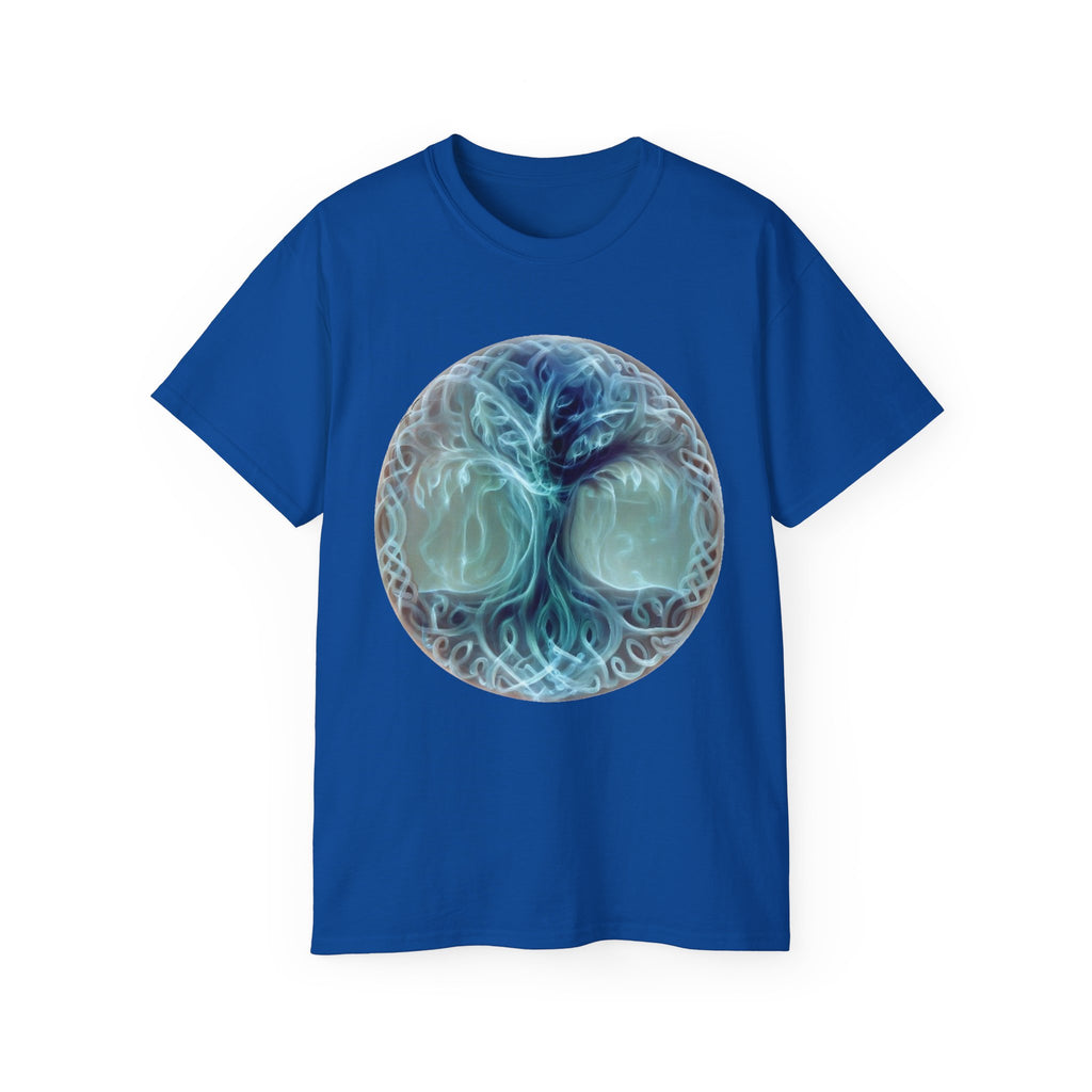 Tree of Life Cotton T-Shirt — Mystical Blue Celtic Circle Design