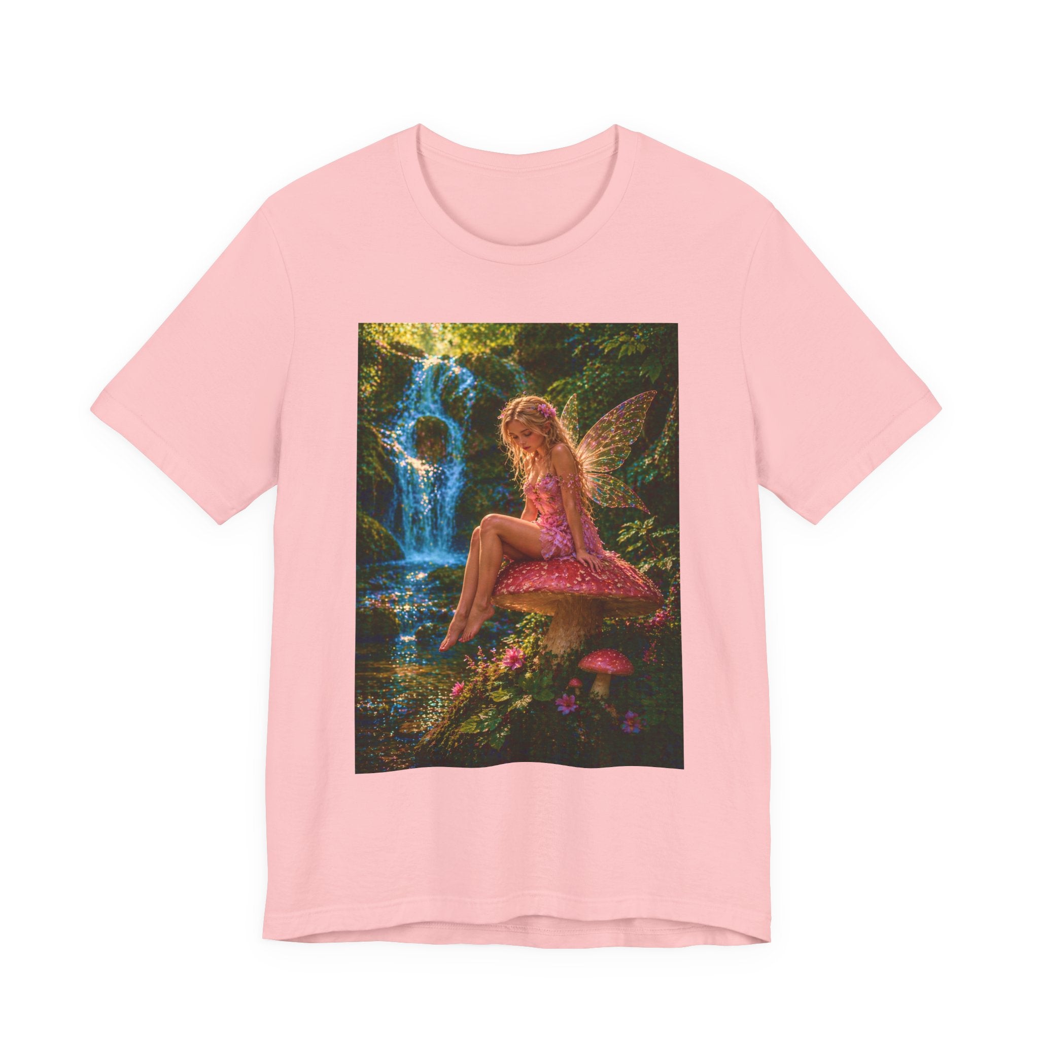 Fairy Garden T-Shirt – Enchanted Pink Fairy by Waterfall