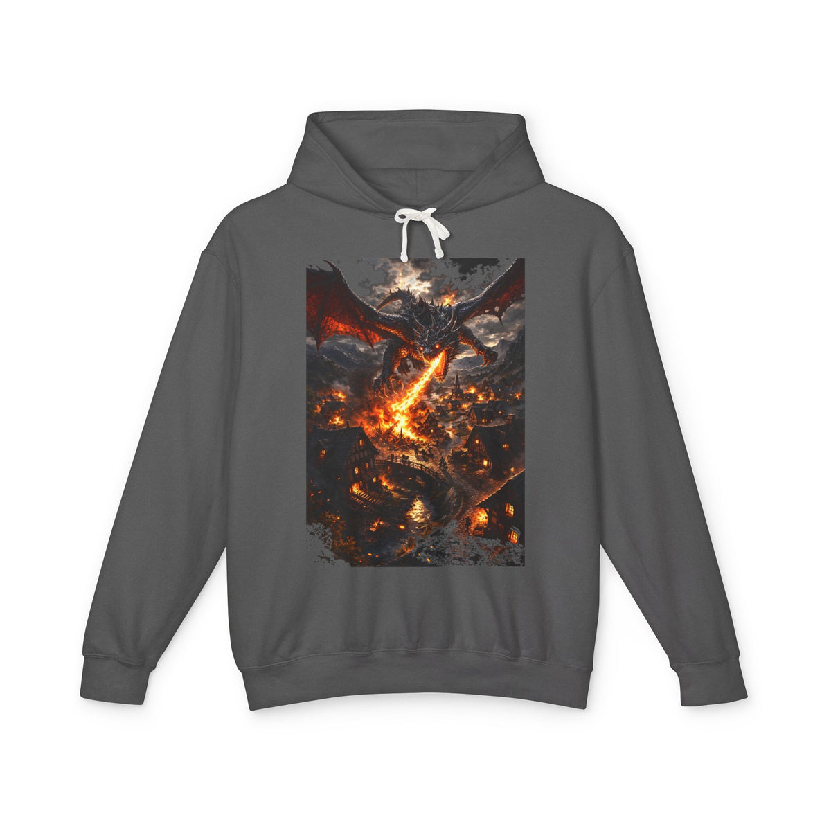Dragon Fire Graphic Hoodie — Fantasy Lava Dragon Illustration Sweatshirt