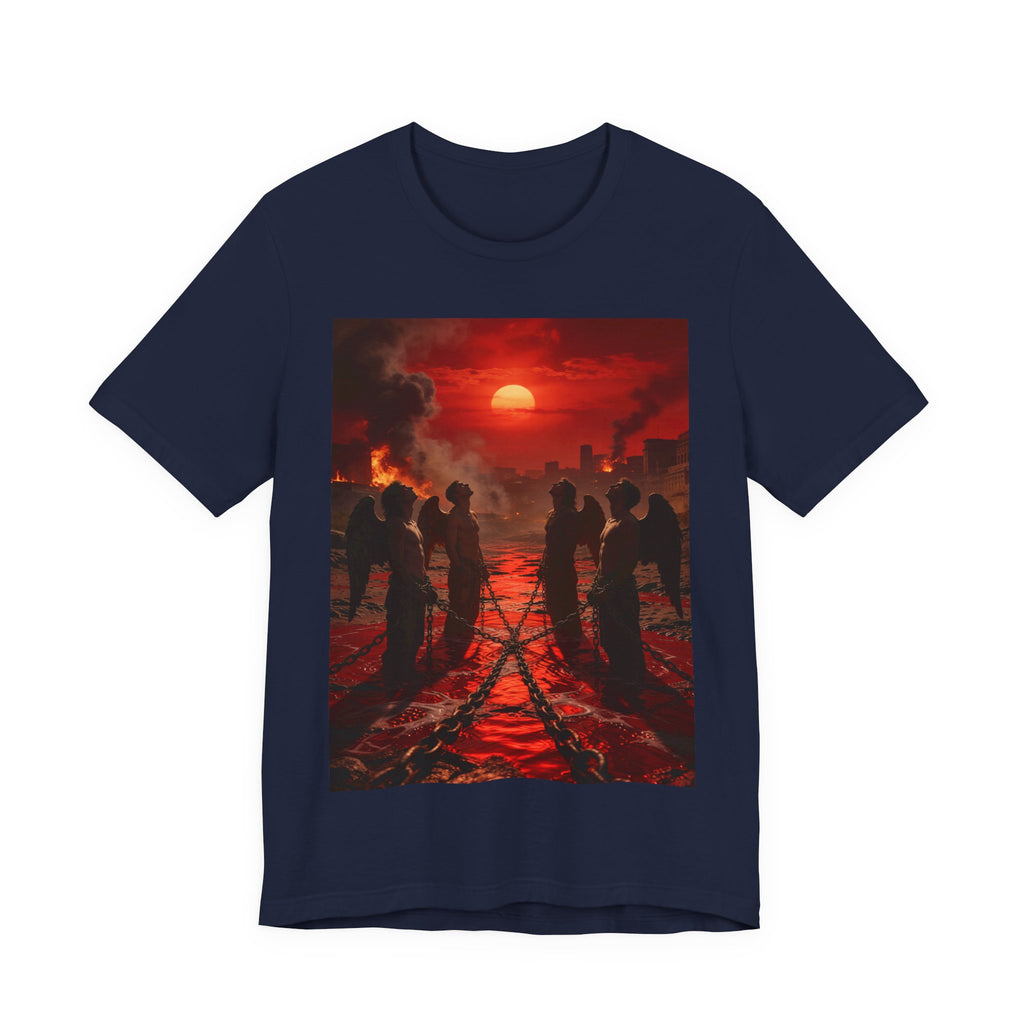 T-Shirt — Revelation 9 reveals four fallen angels bound in the Euphrates River, awaiting God’s appointed time to bring judgment.