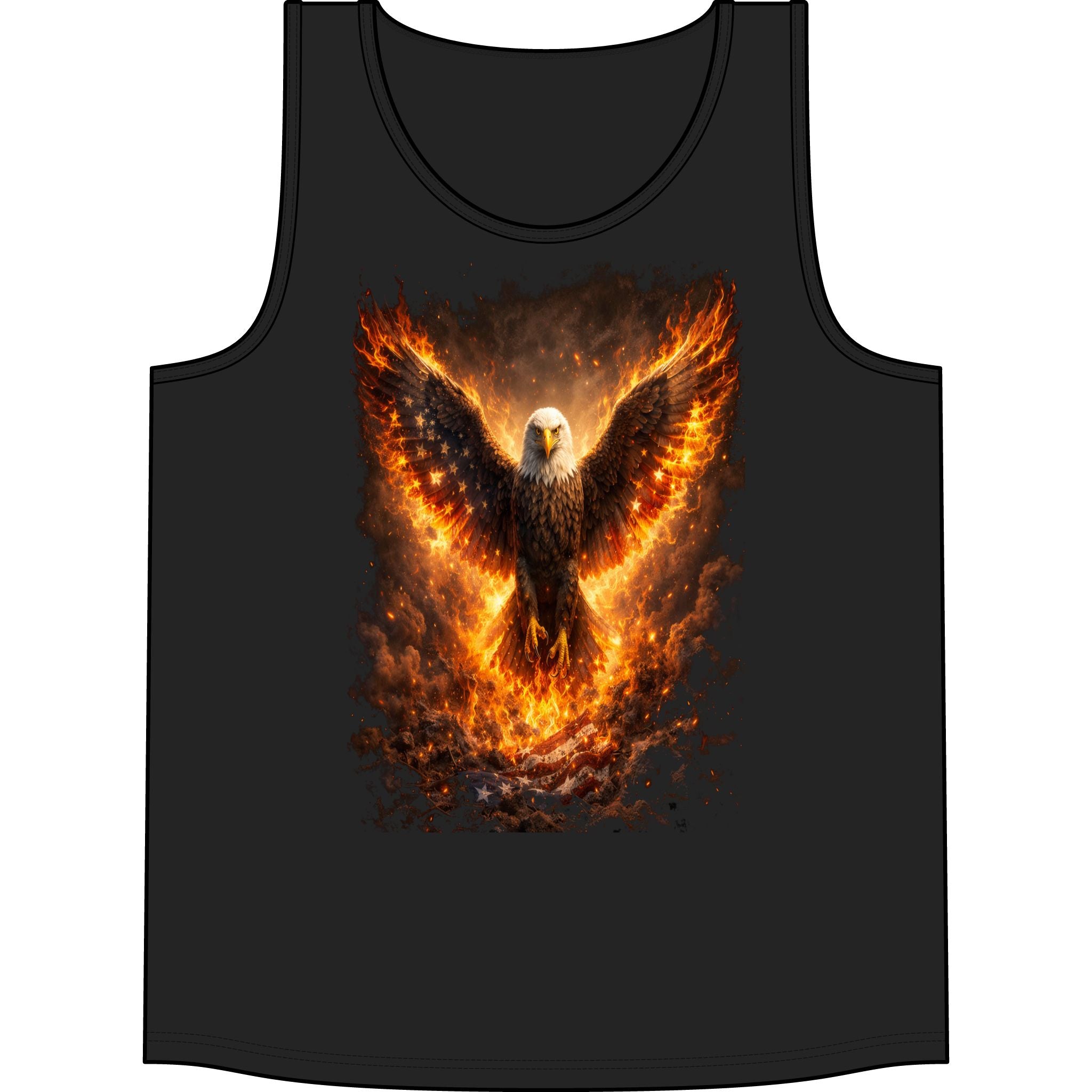Fiery Eagle Tank Top — Phoenix-Style Bald Eagle Flame Graphic Concert Tank