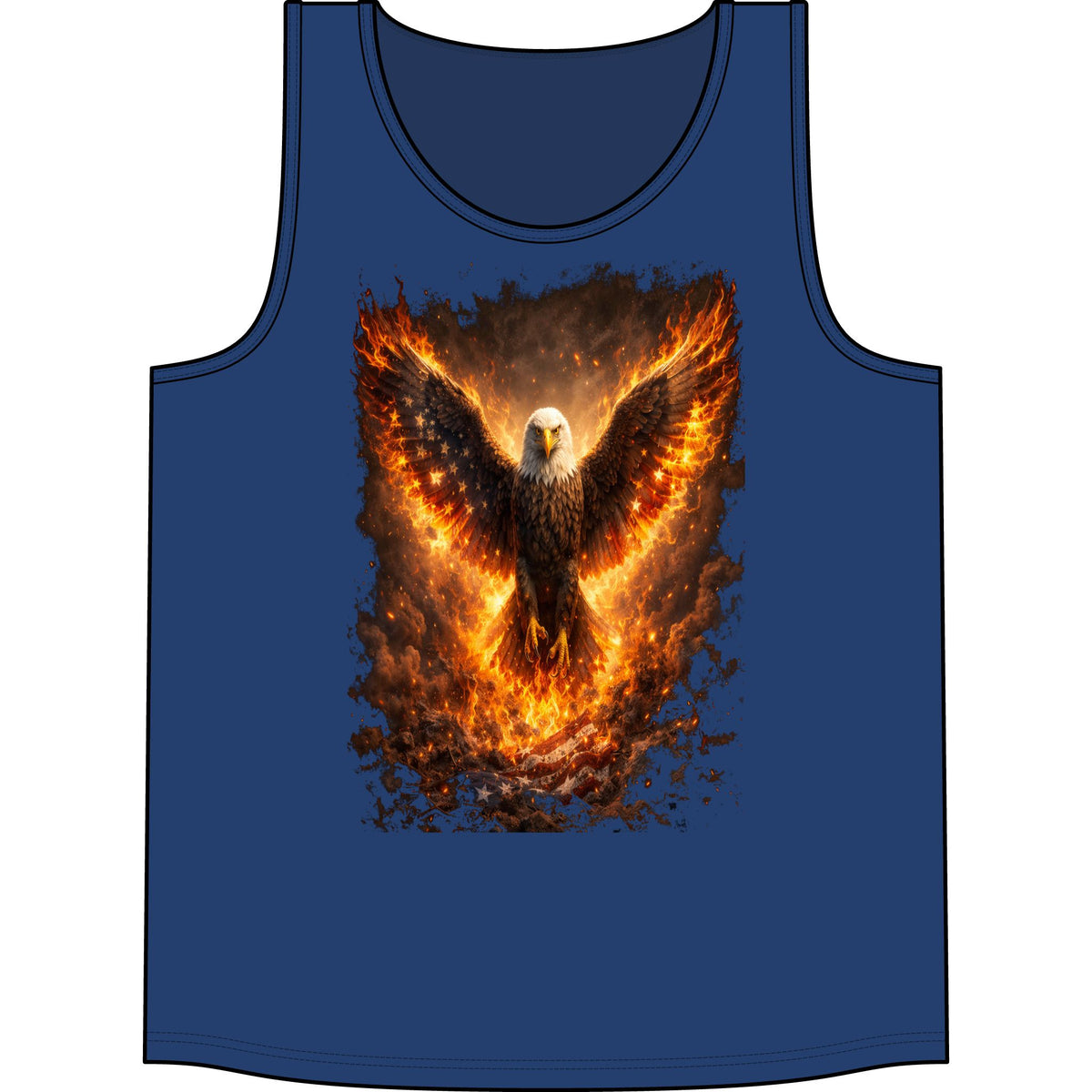 Fiery Eagle Tank Top — Phoenix-Style Bald Eagle Flame Graphic Concert Tank