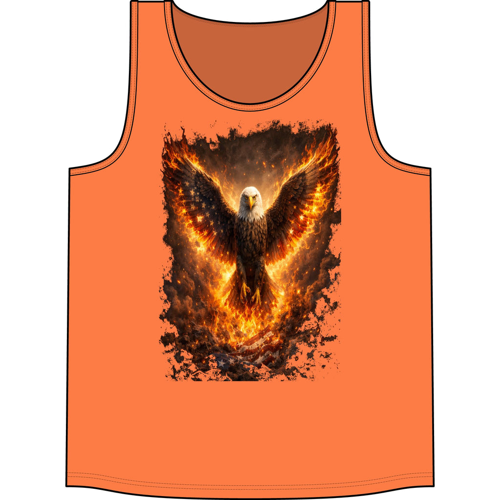 Fiery Eagle Tank Top — Phoenix-Style Bald Eagle Flame Graphic Concert Tank