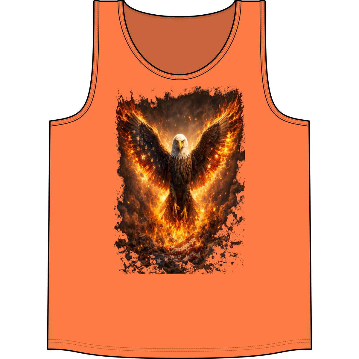 Fiery Eagle Tank Top — Phoenix-Style Bald Eagle Flame Graphic Concert Tank