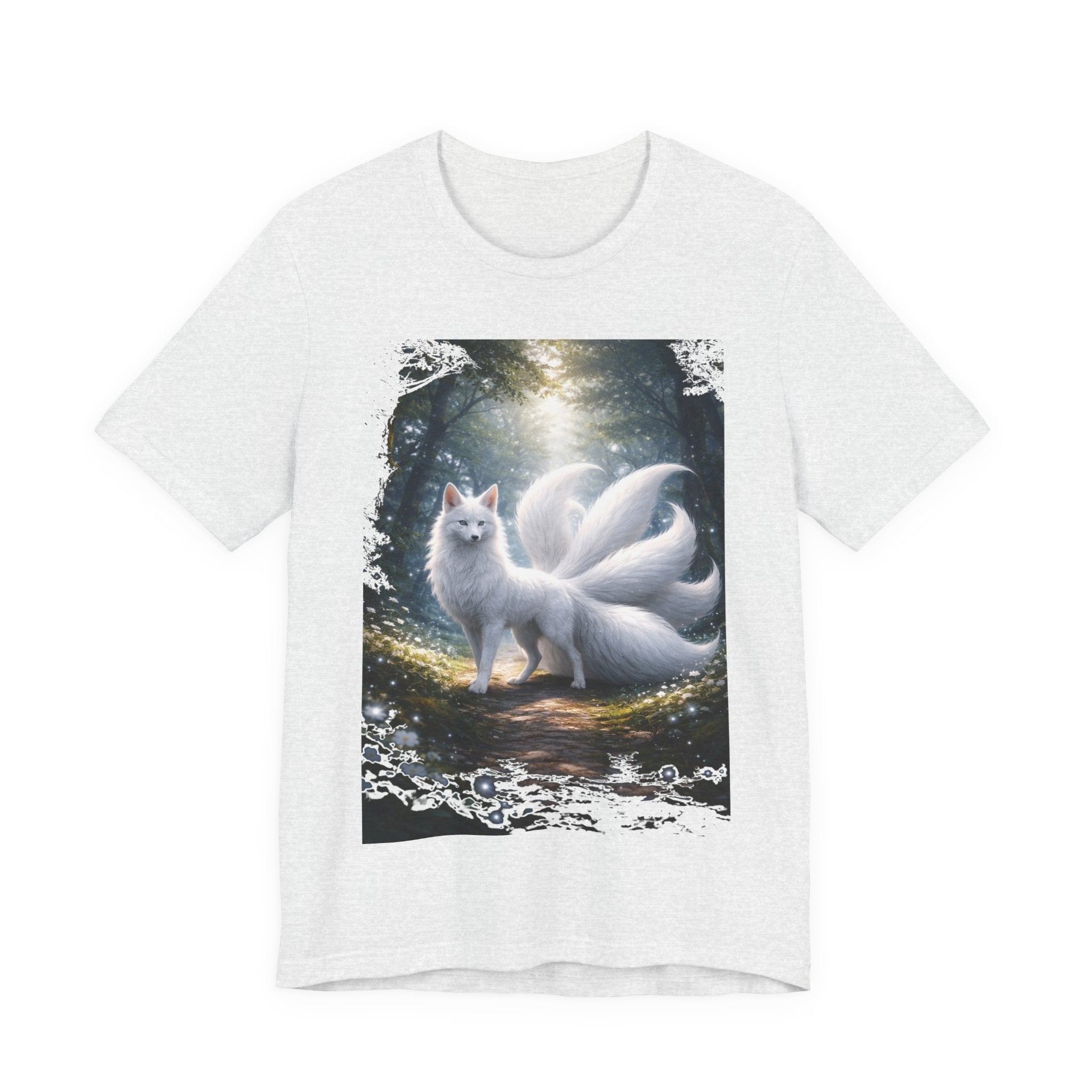 Nine-Tailed Fox Fantasy T-Shirt — Mystical White Kitsune Forest Tee