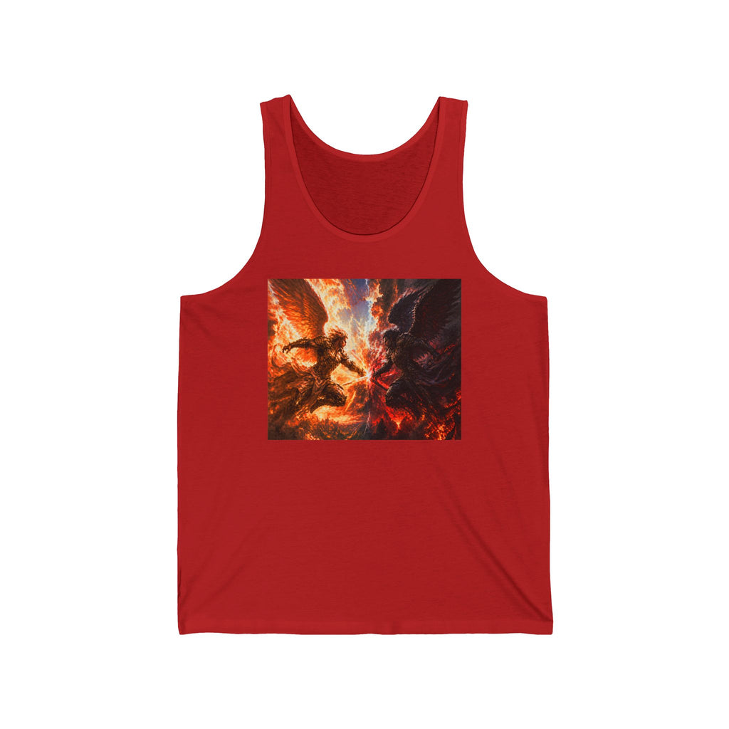 Angel vs Demon Battle Tank Top — Fiery Fantasy Graphic Muscle Tee