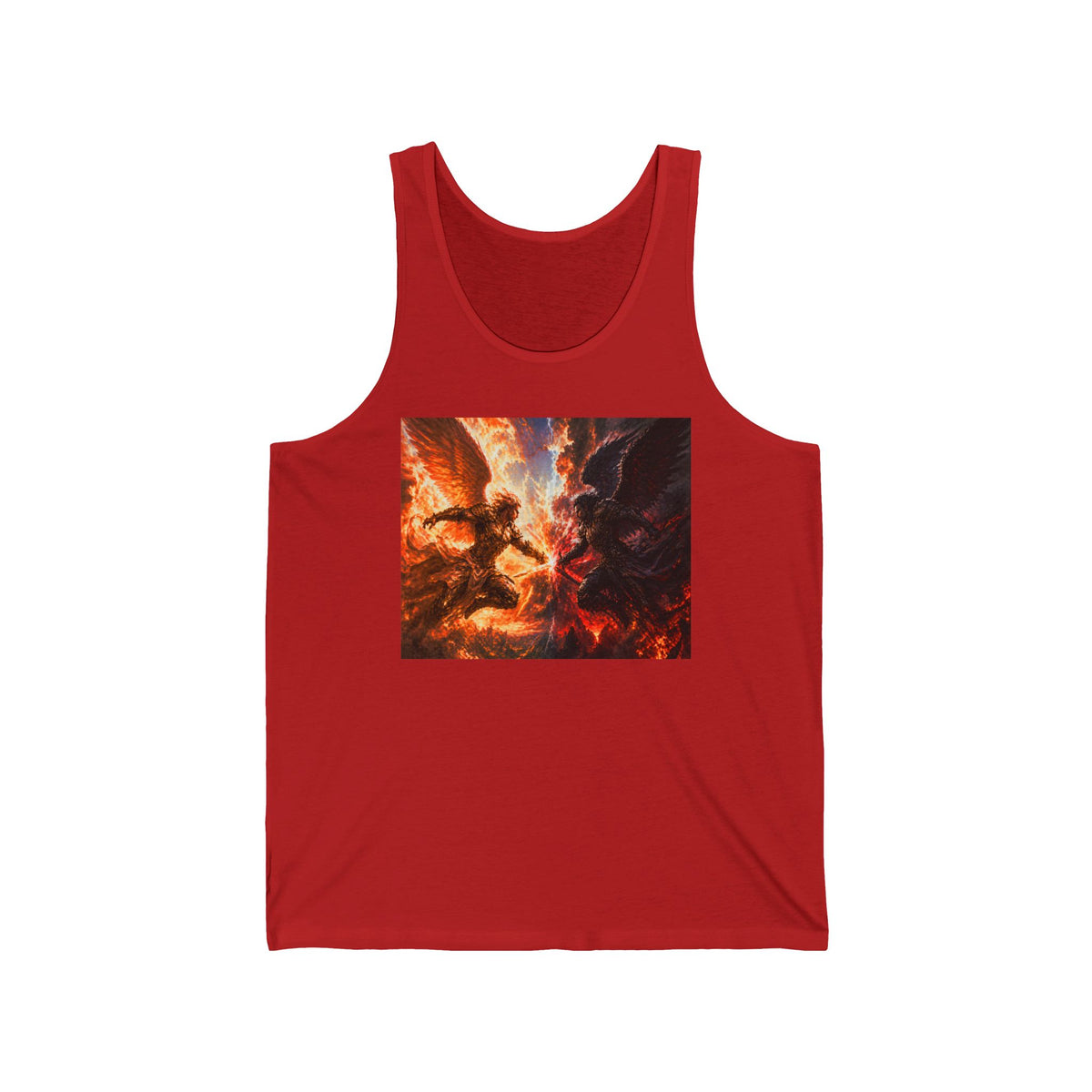 Angel vs Demon Battle Tank Top — Fiery Fantasy Graphic Muscle Tee