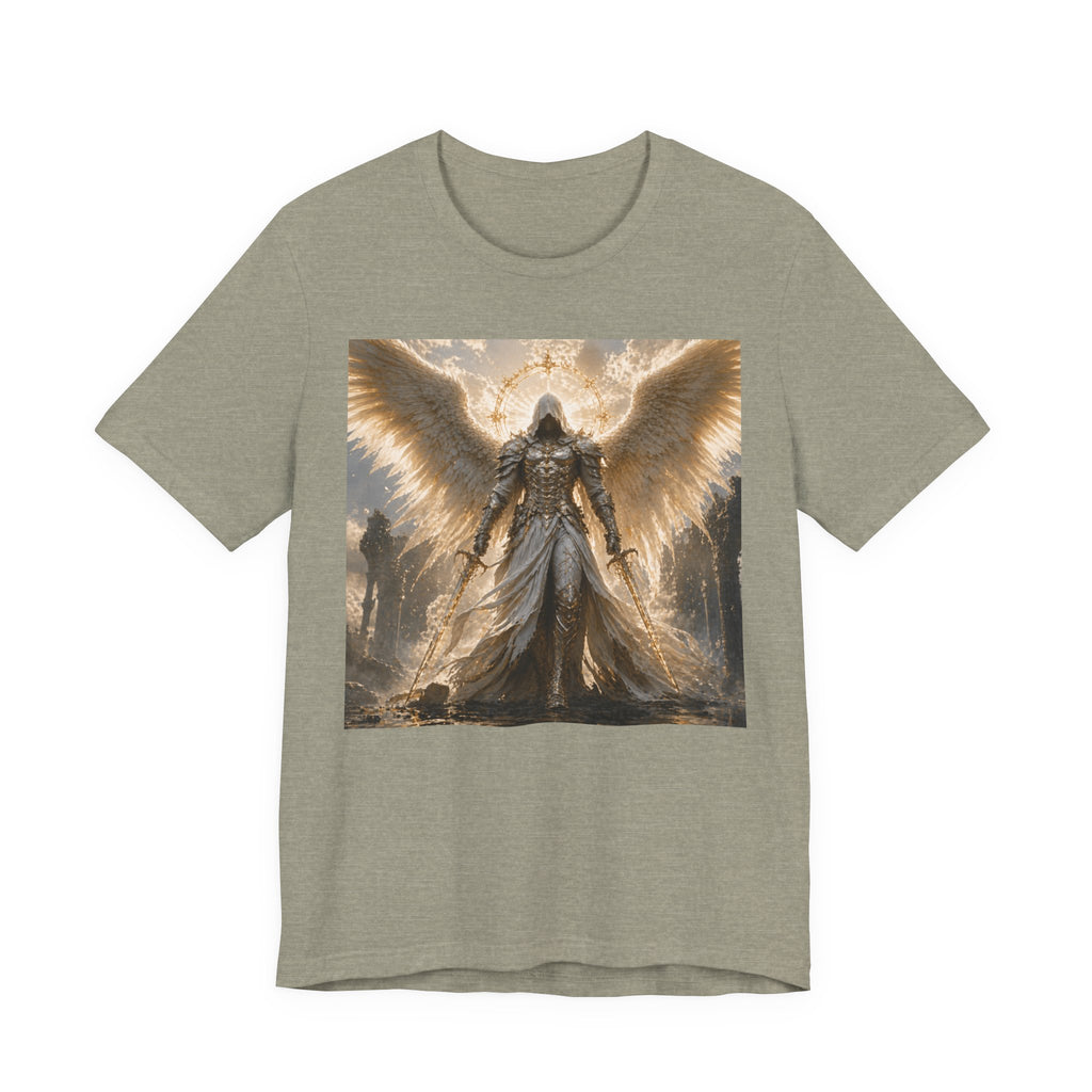 Angel Warrior Graphic Tee — Gold Guardian Wings T-Shirt