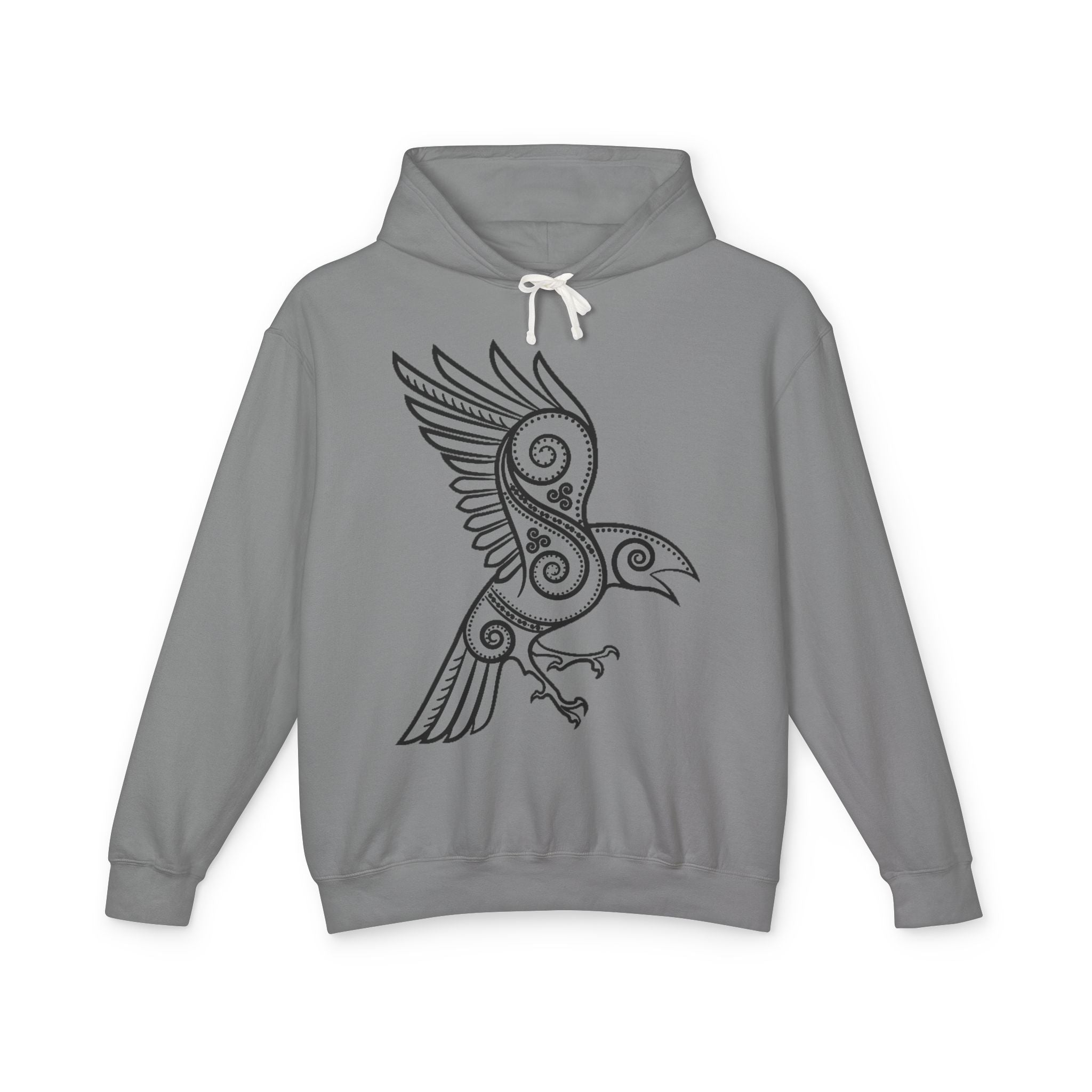 The Raven – Odin’s Messengers-Tribal Raven Hoodie — Intricate Celtic Bird Graphic Lightweight Sweatshirt