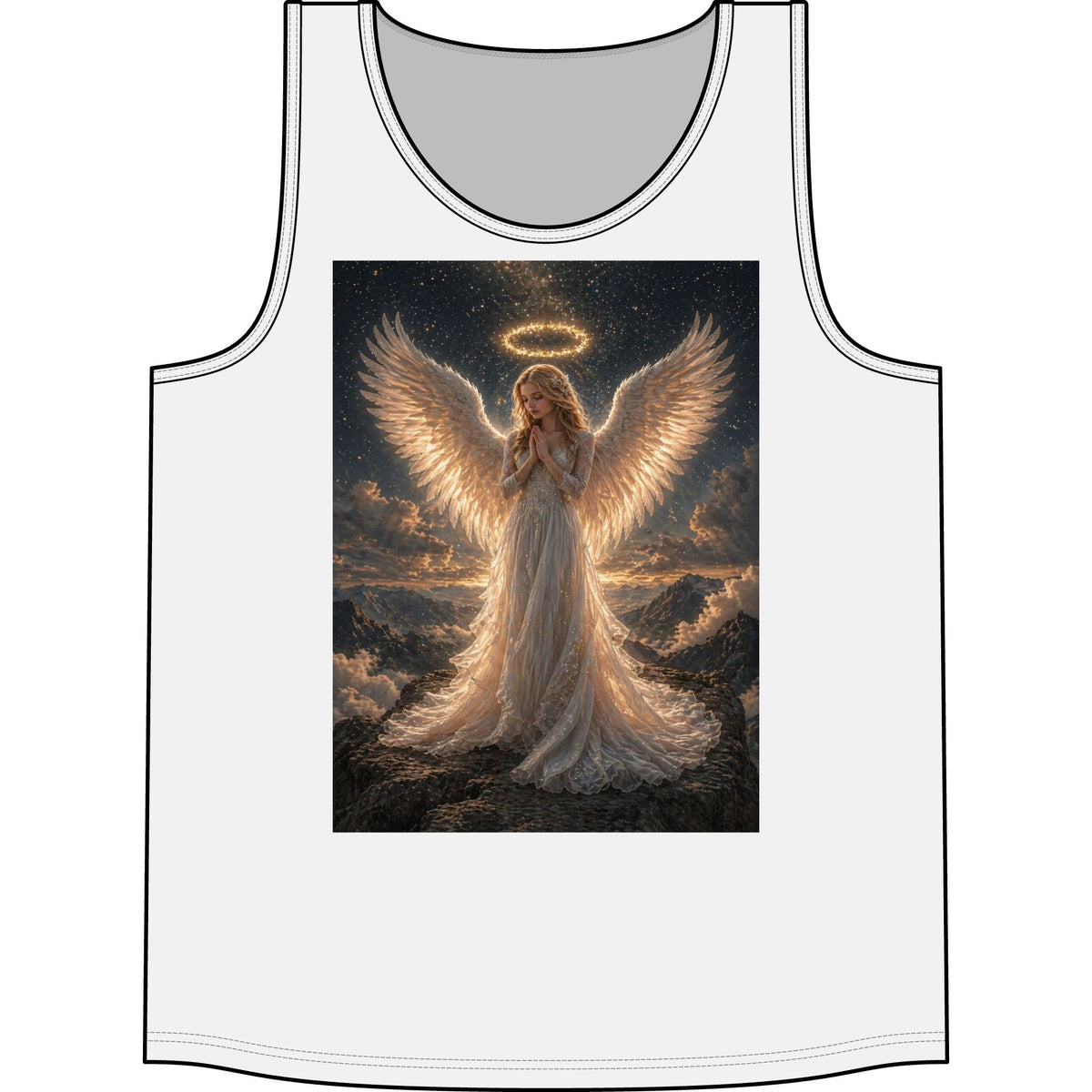 Angel Wings Tank Top — Heavenly Halo Prayer Graphic Concert Tank