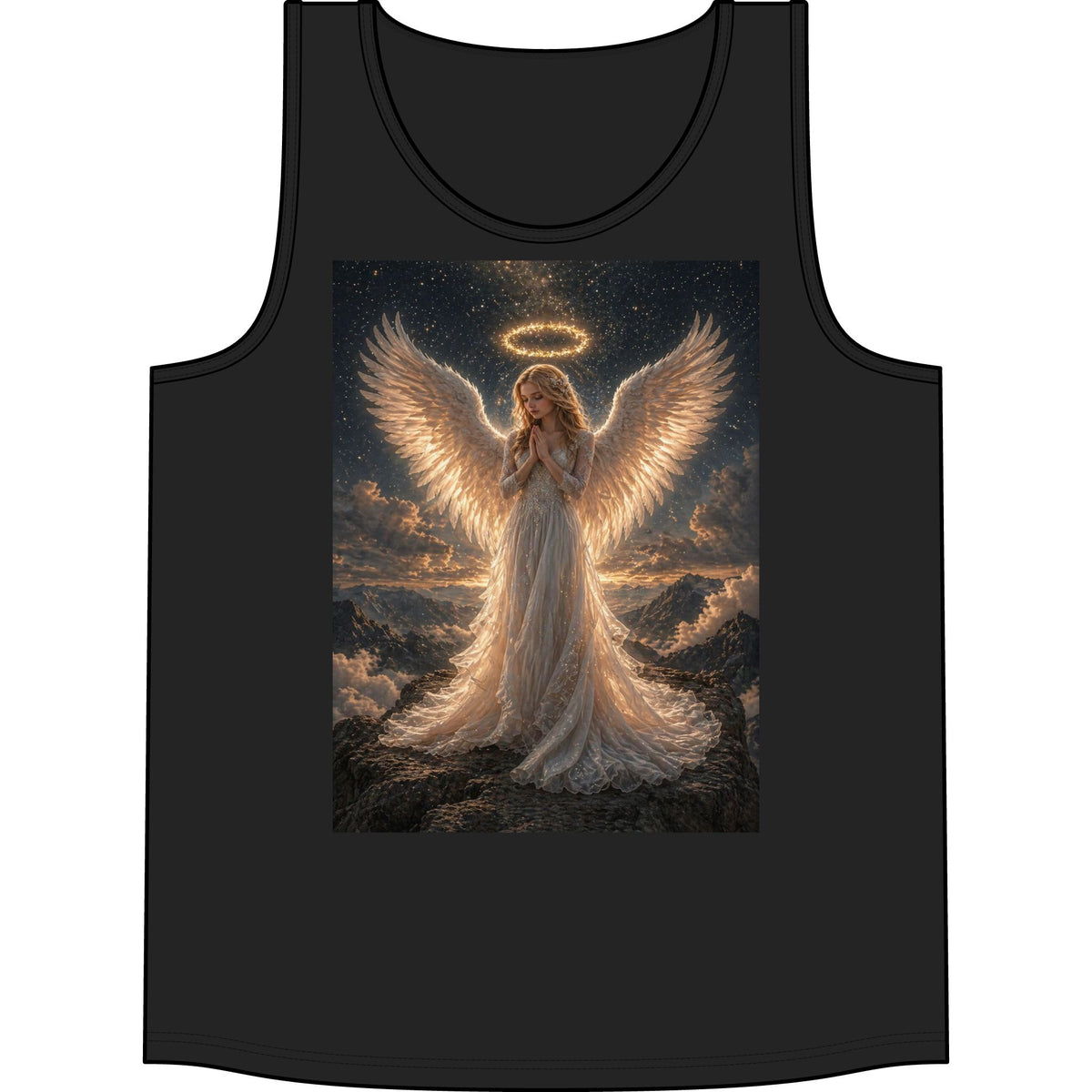 Angel Wings Tank Top — Heavenly Halo Prayer Graphic Concert Tank
