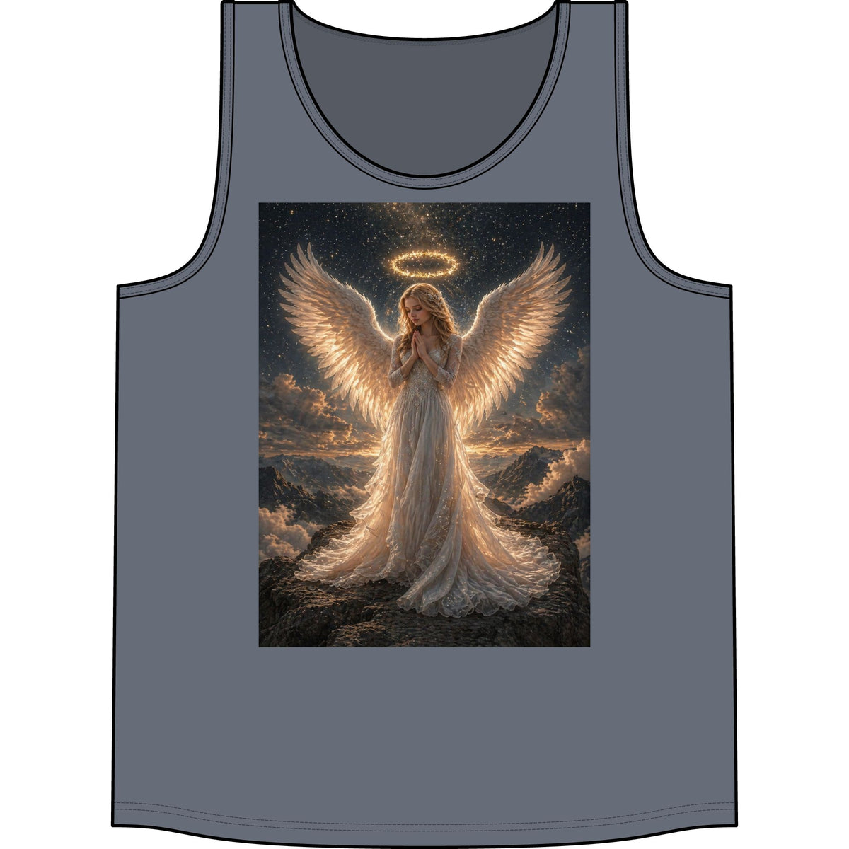 Angel Wings Tank Top — Heavenly Halo Prayer Graphic Concert Tank