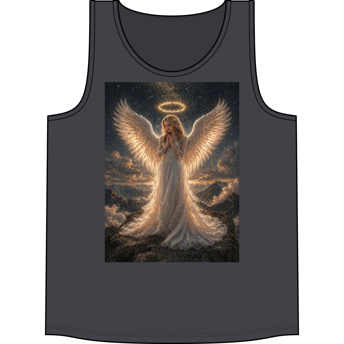Angel Wings Tank Top — Heavenly Halo Prayer Graphic Concert Tank