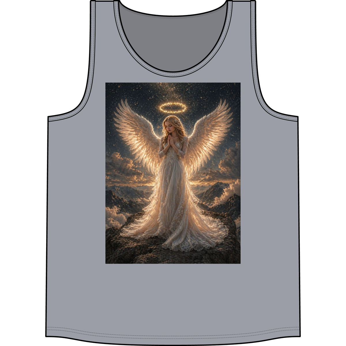 Angel Wings Tank Top — Heavenly Halo Prayer Graphic Concert Tank