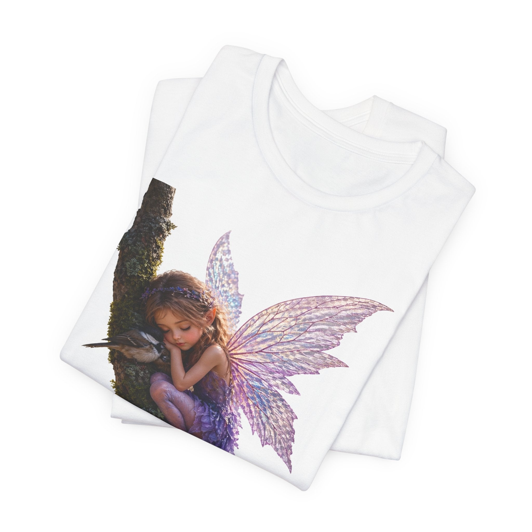 Fairy Sleeping on Branch T-Shirt — Magical Purple Fairy Tee for Women & Girls