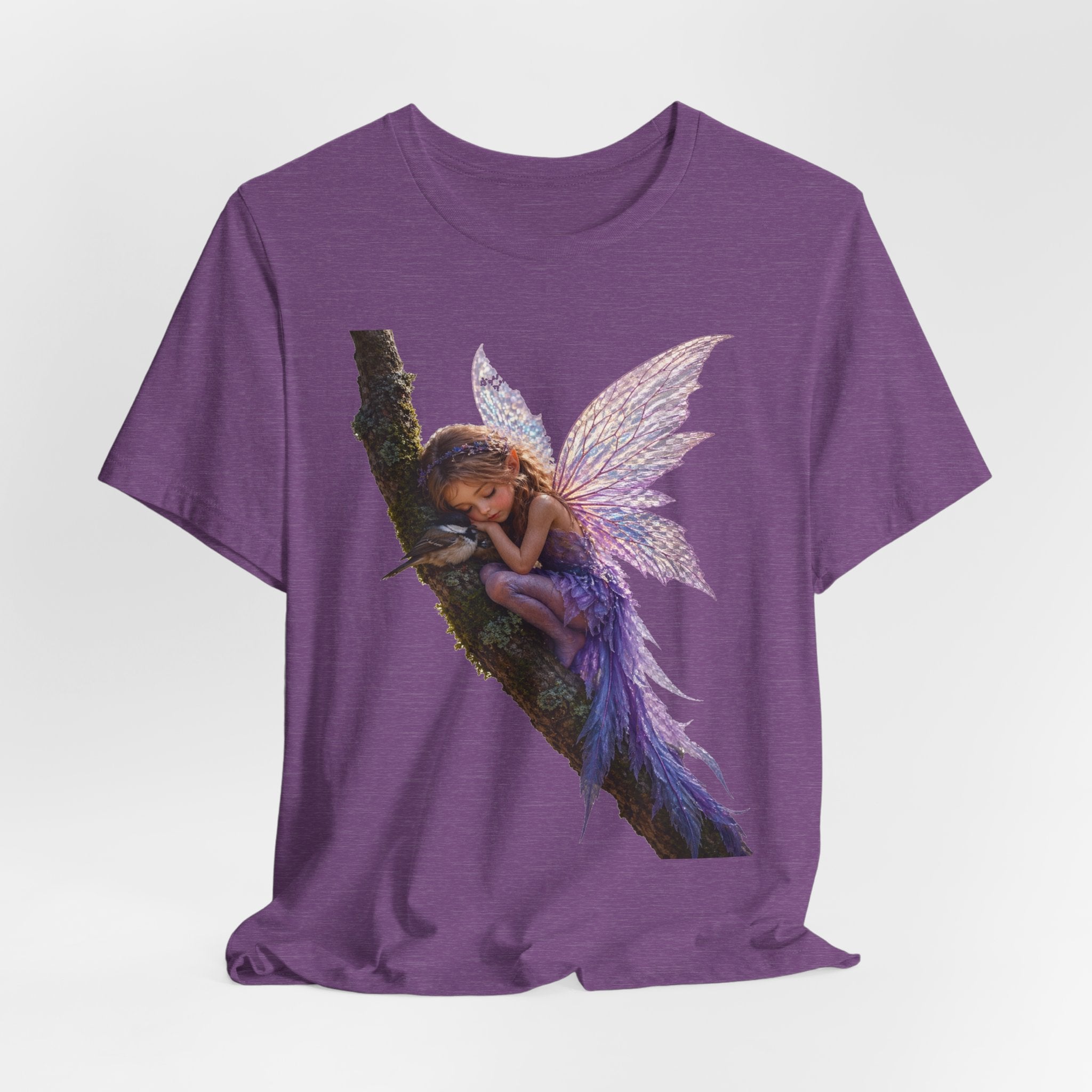 Fairy Sleeping on Branch T-Shirt — Magical Purple Fairy Tee for Women & Girls